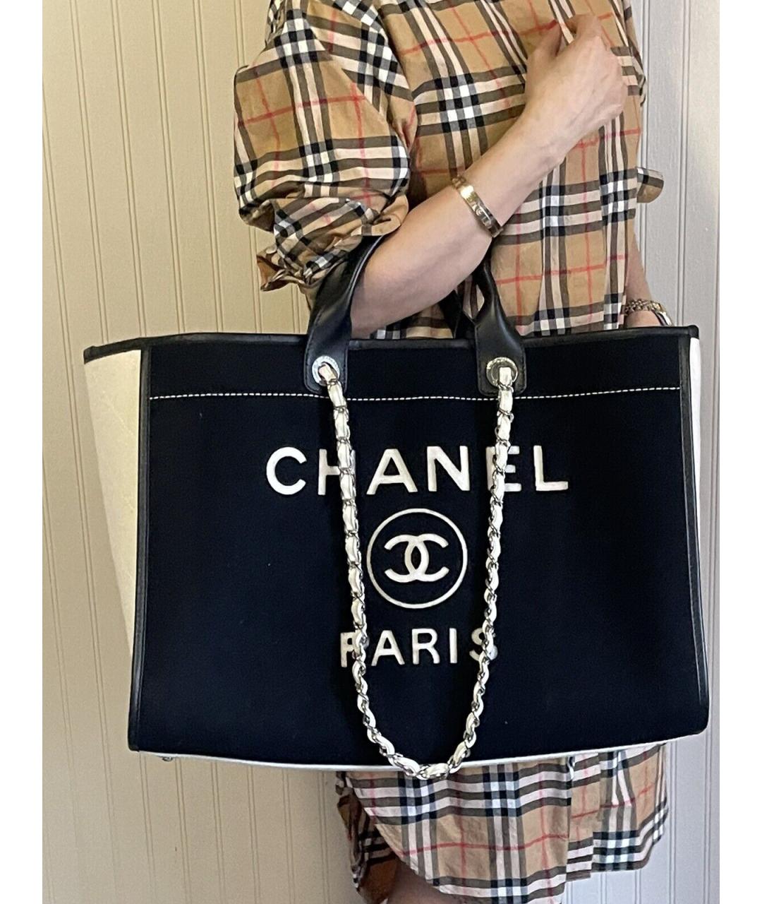CHANEL Черная тканевая сумка тоут, фото 10