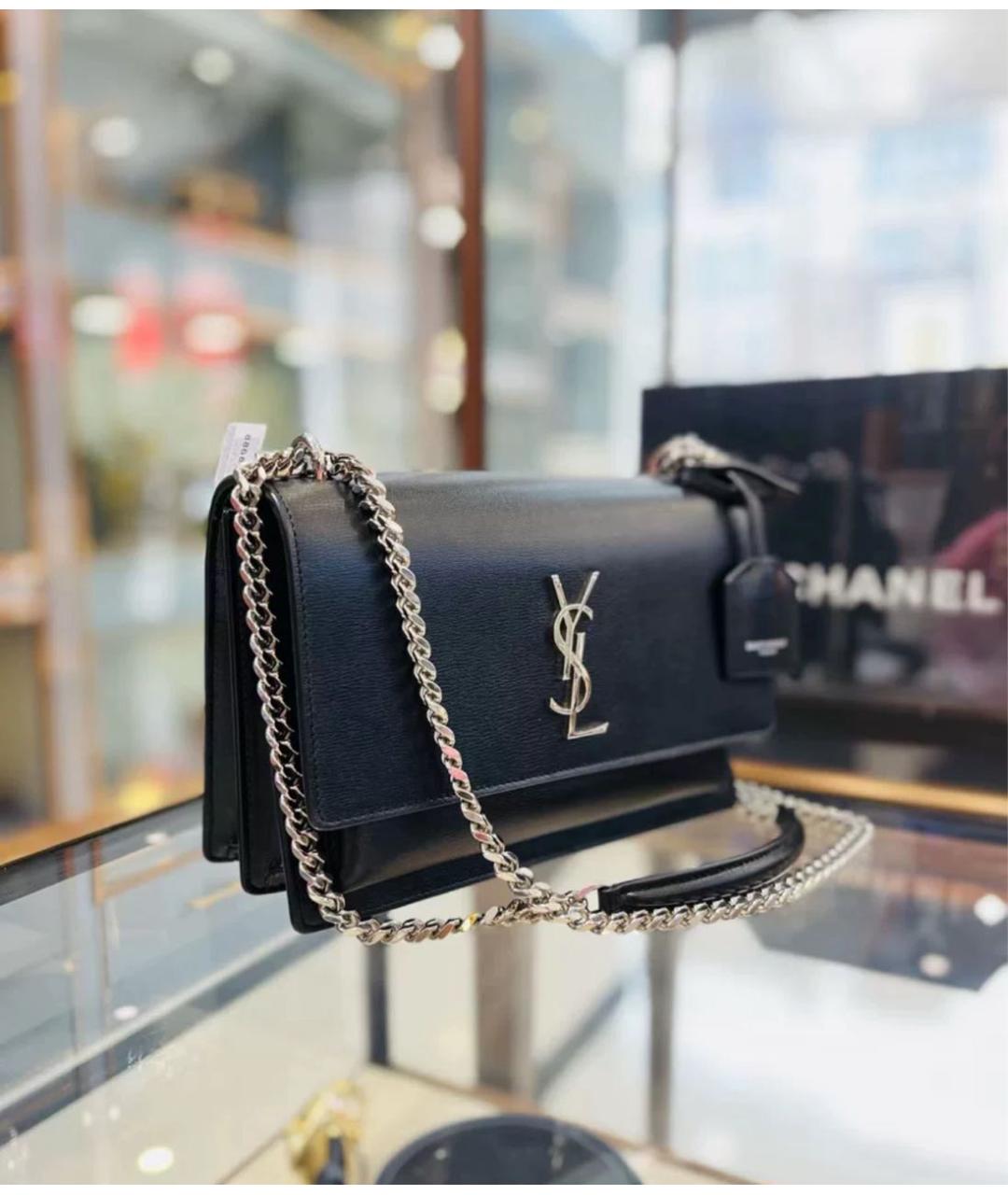 SAINT LAURENT Черная кожаная сумка через плечо, фото 3