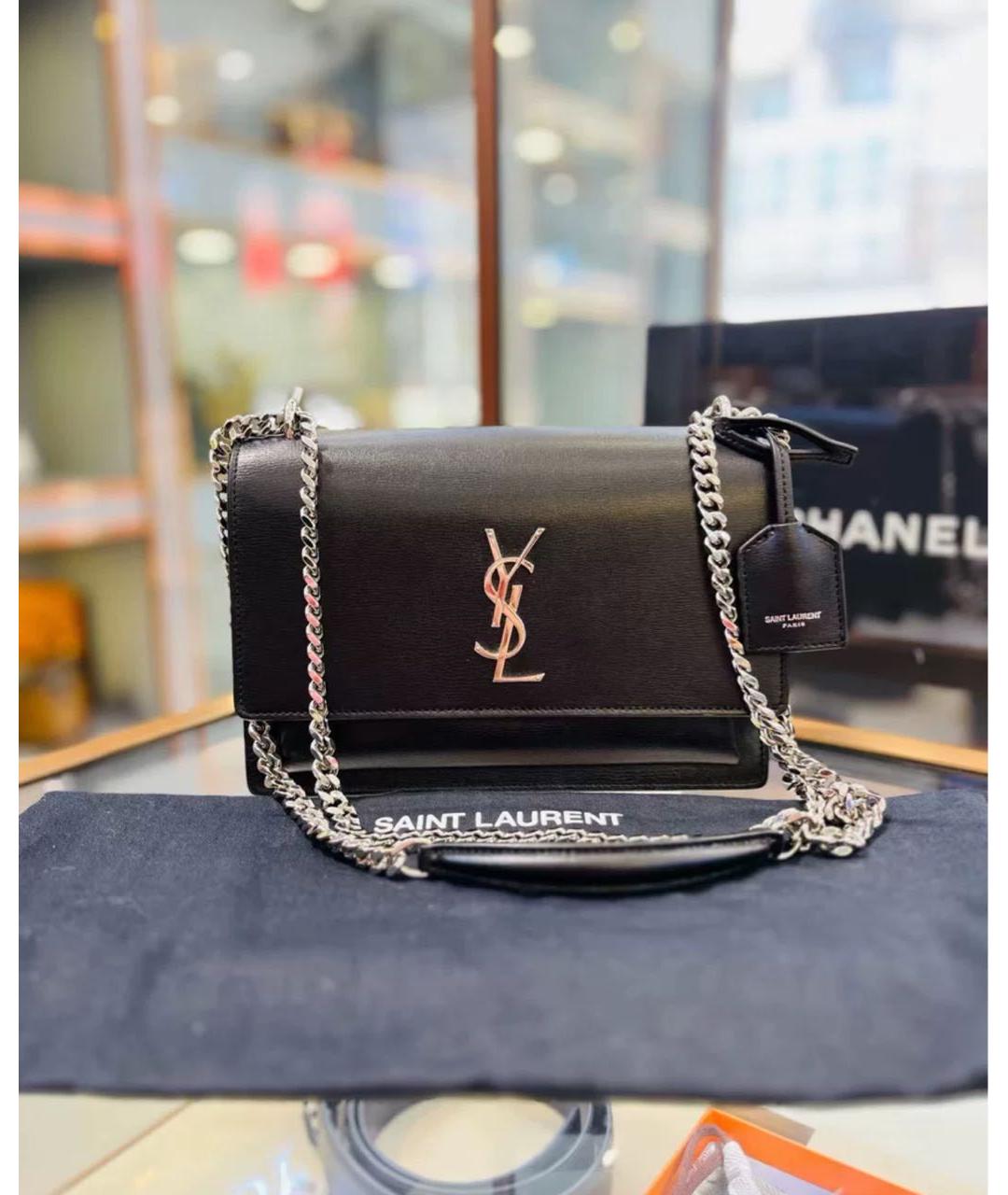 SAINT LAURENT Черная кожаная сумка через плечо, фото 2