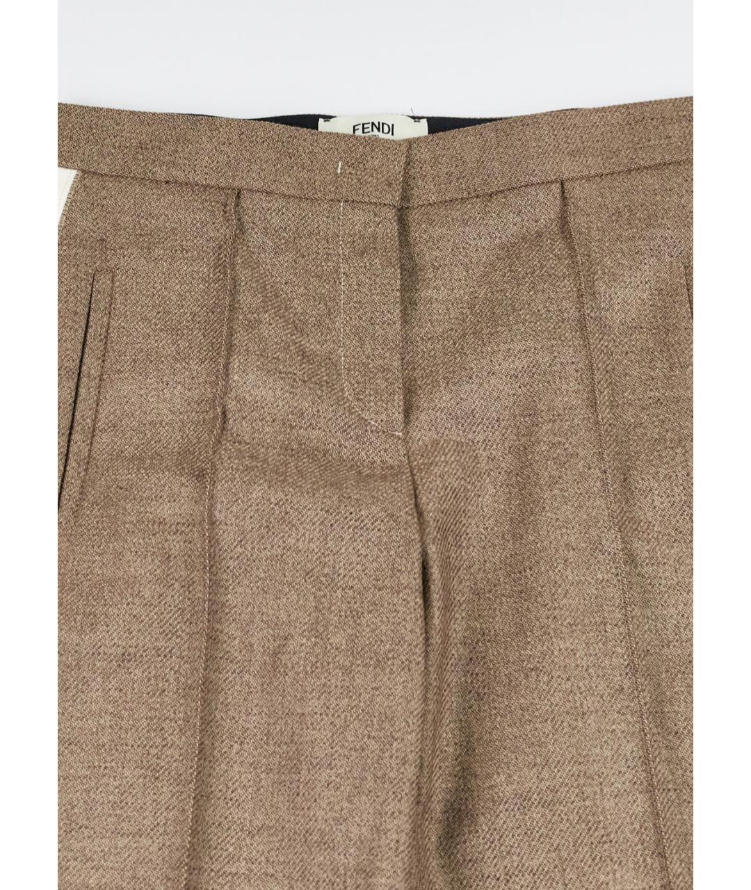 FENDI Коричневые шерстяные прямые брюки, фото 3