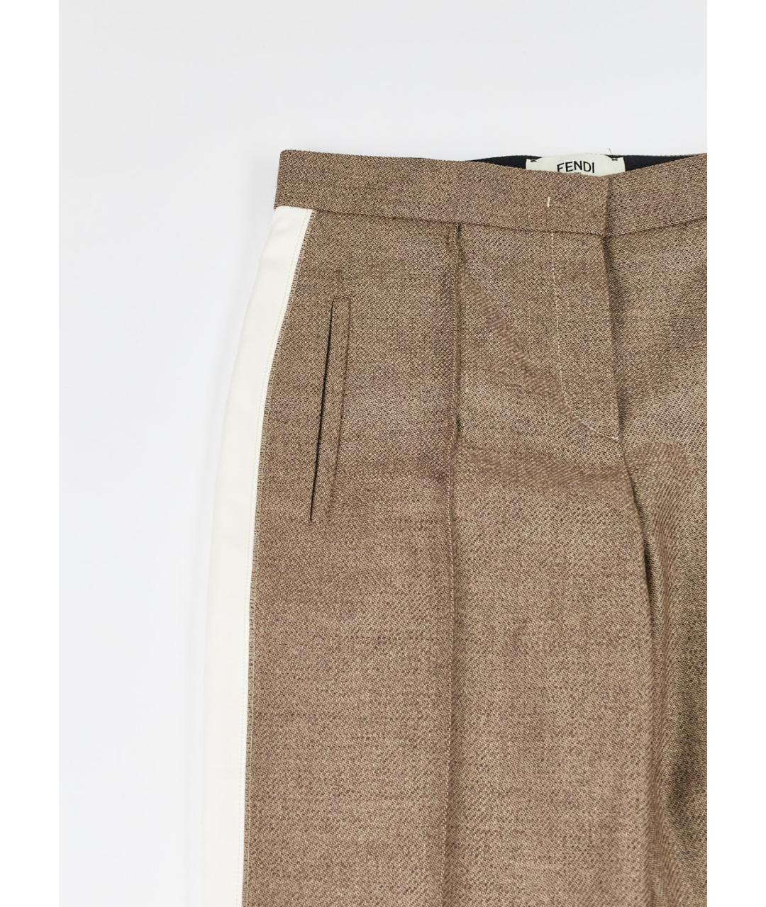 FENDI Коричневые шерстяные прямые брюки, фото 4