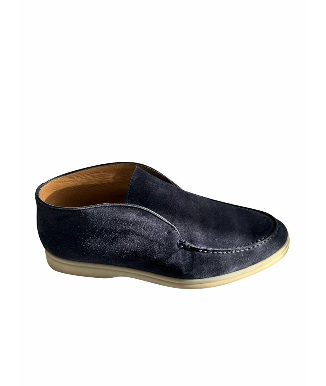 LORO PIANA Темно-синие замшевые ботинки, фото 1