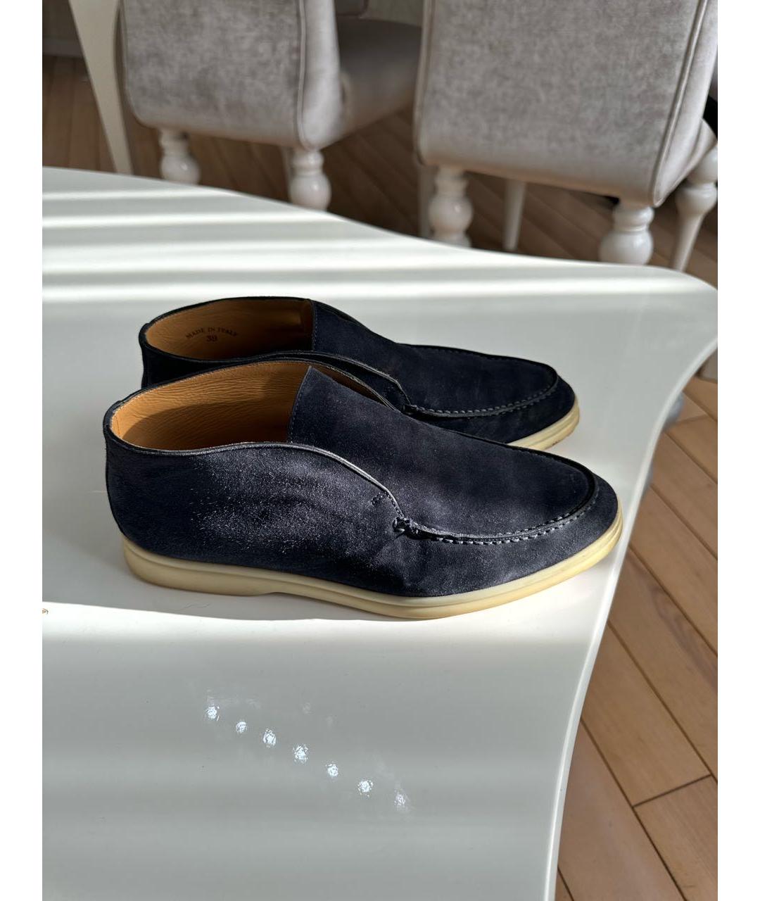 LORO PIANA Темно-синие замшевые ботинки, фото 5
