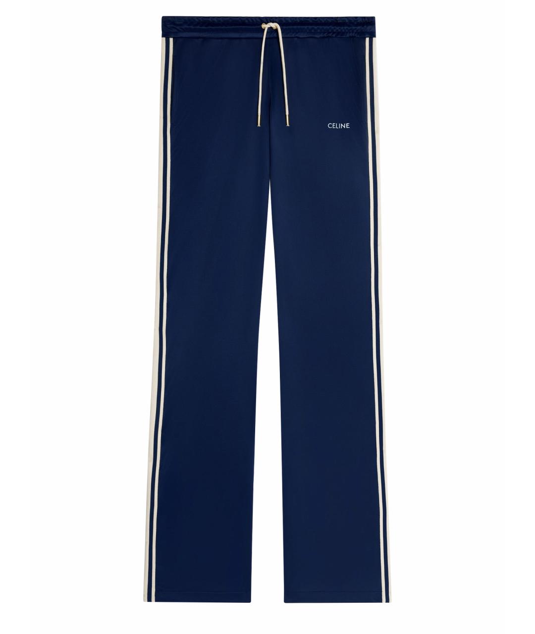 CELINE Темно-синие полиэстеровые брюки широкие, фото 1