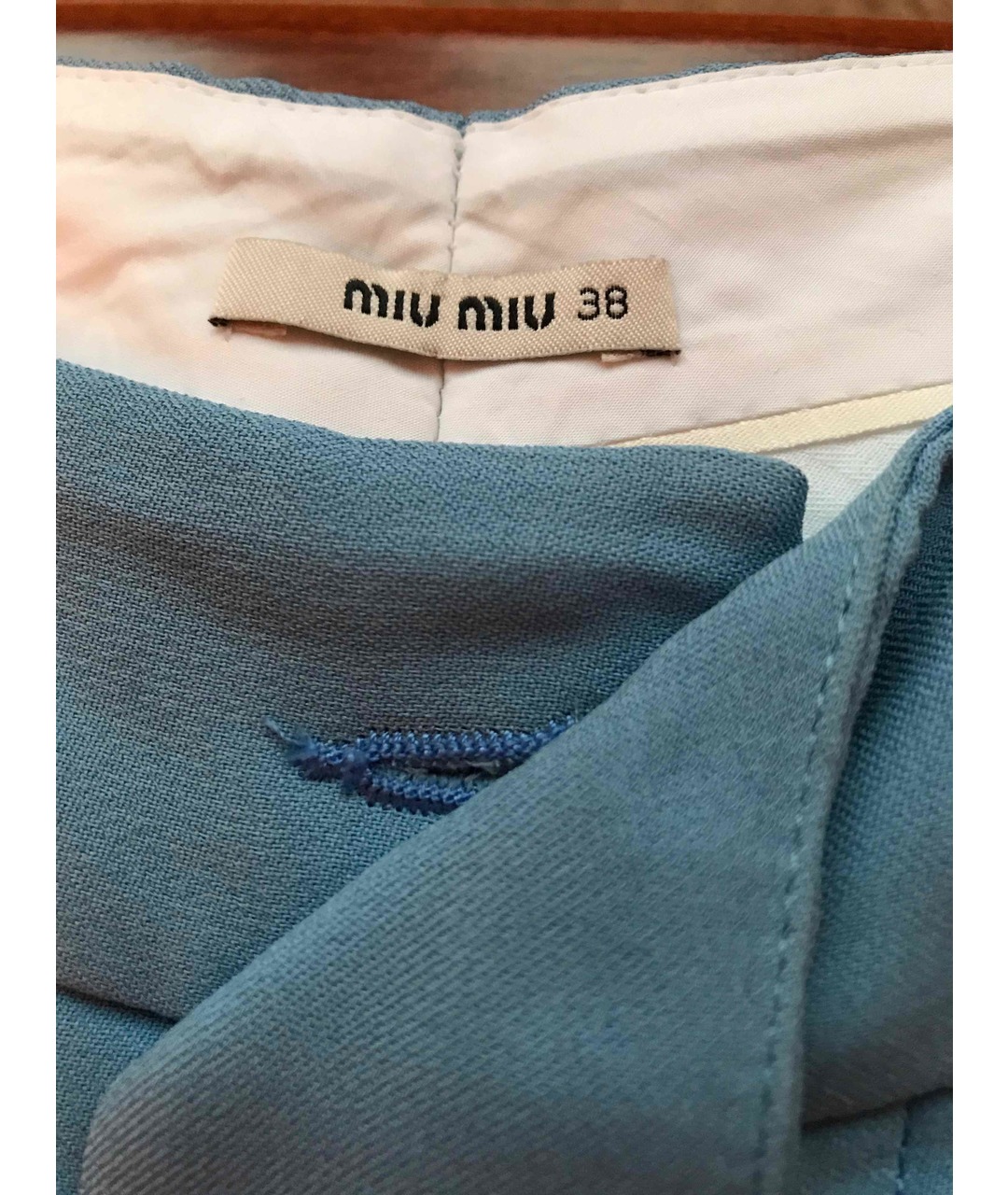 MIU MIU Голубые шелковые прямые брюки, фото 3