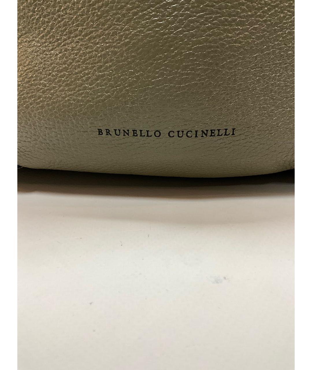 BRUNELLO CUCINELLI Хаки кожаная сумка тоут, фото 4