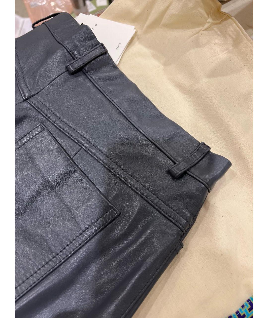 SANDRO Антрацитовые кожаные брюки узкие, фото 4