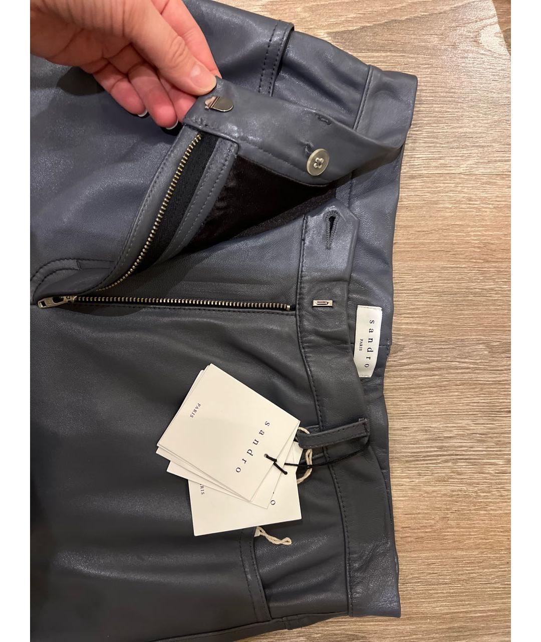 SANDRO Антрацитовые кожаные брюки узкие, фото 3