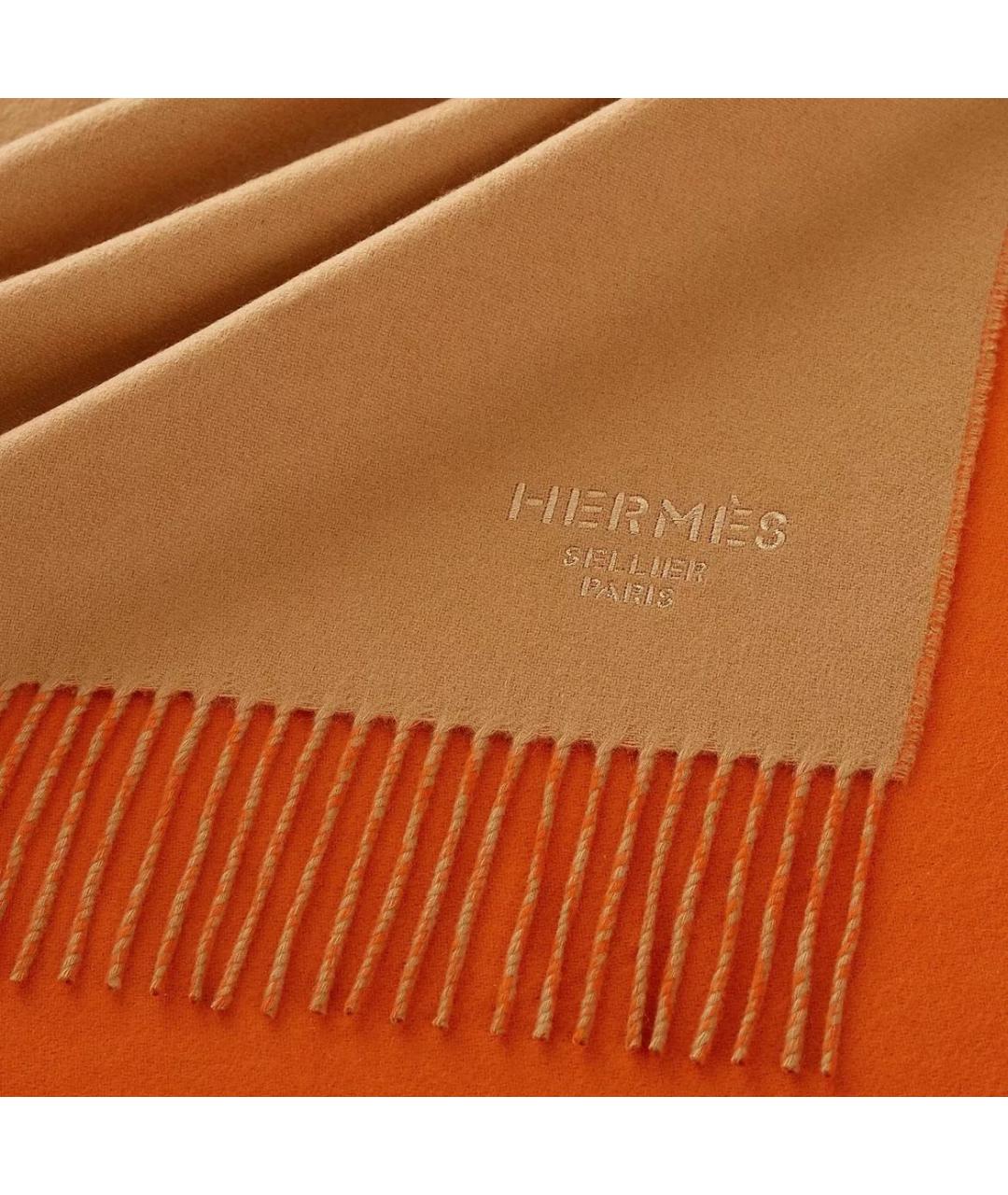 HERMES Оранжевый кашемировый шарф, фото 2