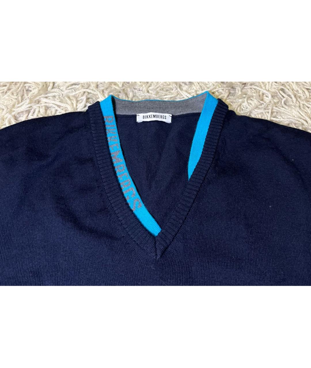 BIKKEMBERGS Темно-синий шерстяной джемпер / свитер, фото 2