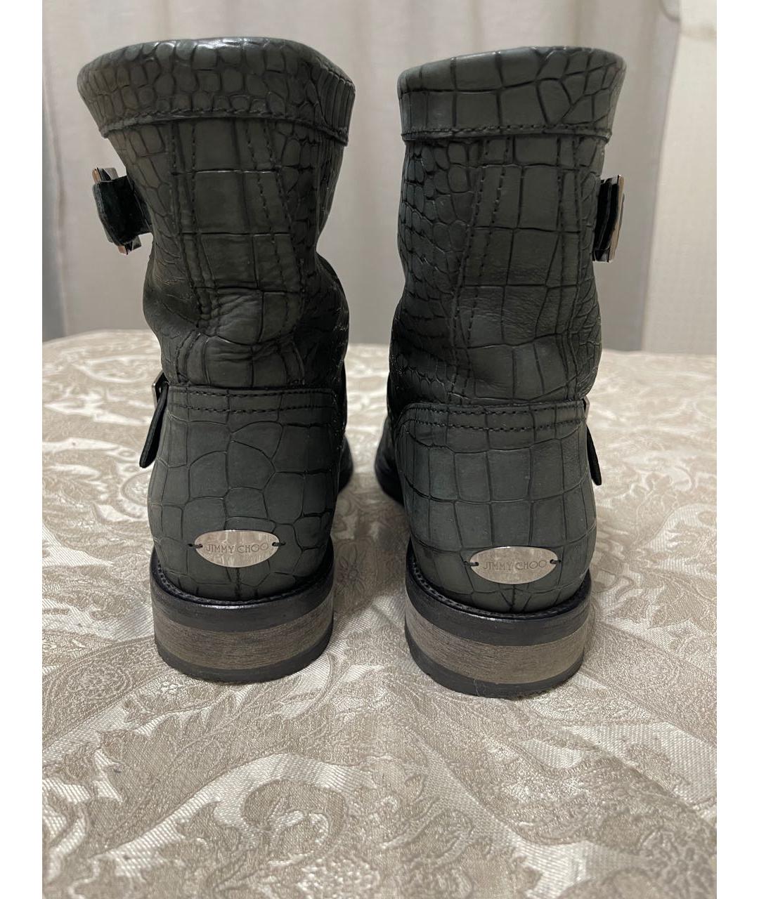 JIMMY CHOO Антрацитовые кожаные ботинки, фото 4