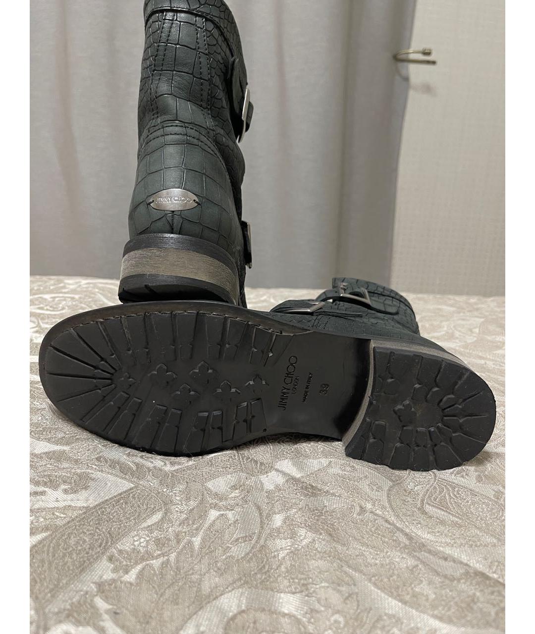 JIMMY CHOO Антрацитовые кожаные ботинки, фото 6