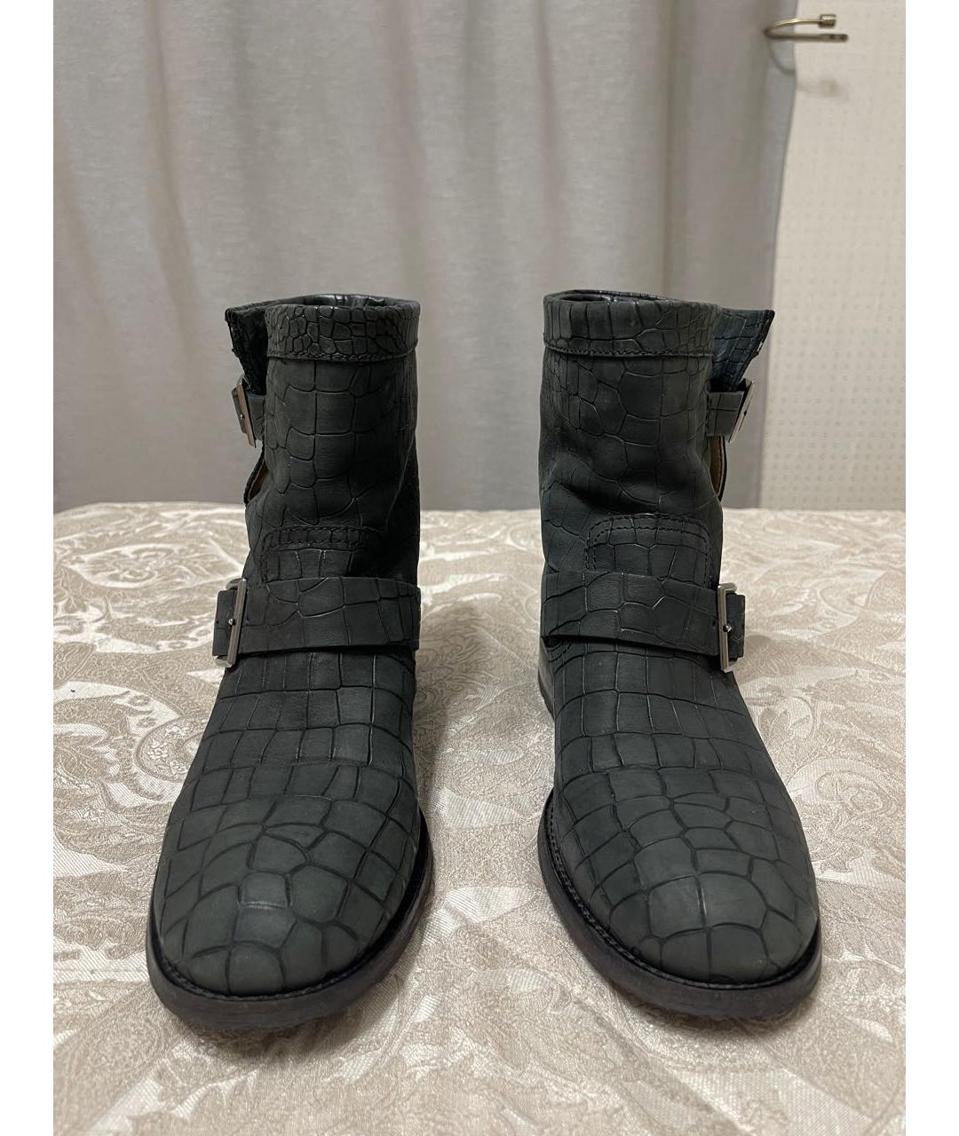 JIMMY CHOO Антрацитовые кожаные ботинки, фото 2