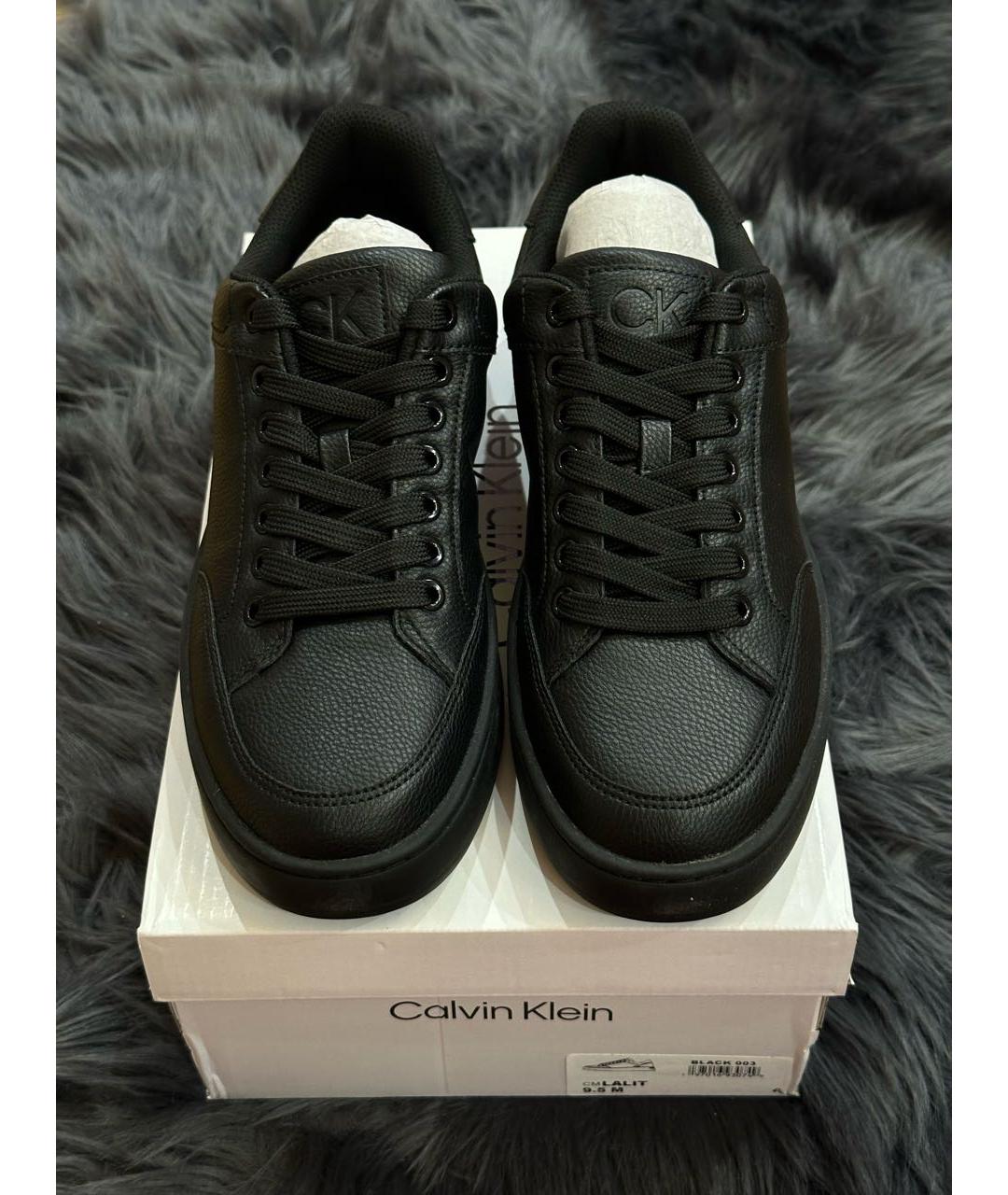 CALVIN KLEIN Черные кожаные низкие кроссовки / кеды, фото 5