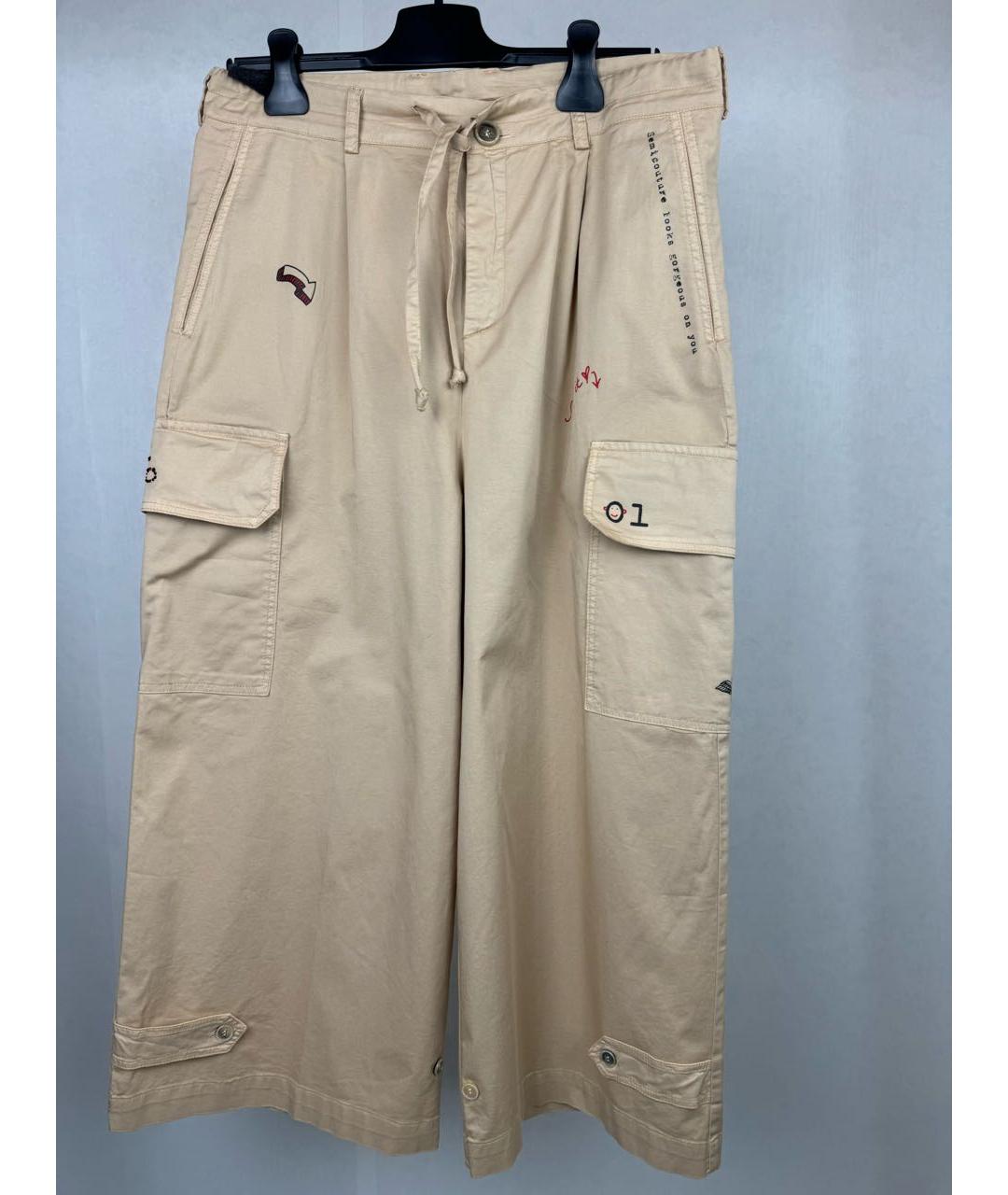 SEMICOUTURE Бежевые хлопко-эластановые брюки широкие, фото 8