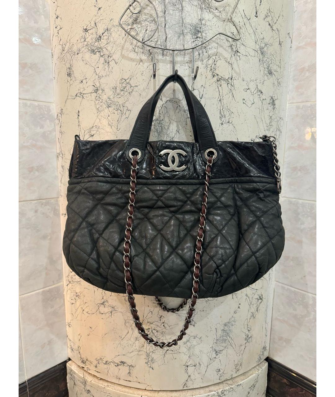 CHANEL Черная кожаная сумка тоут, фото 4