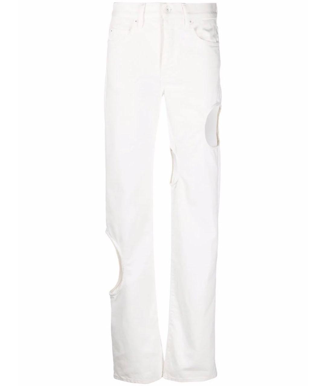 OFF-WHITE Белые хлопко-эластановые прямые джинсы, фото 5