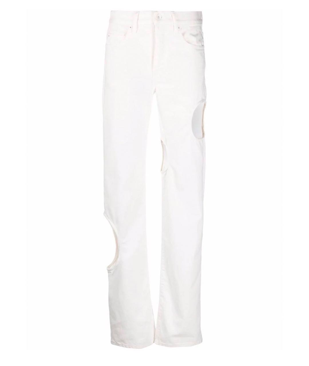 OFF-WHITE Белые хлопко-эластановые прямые джинсы, фото 1