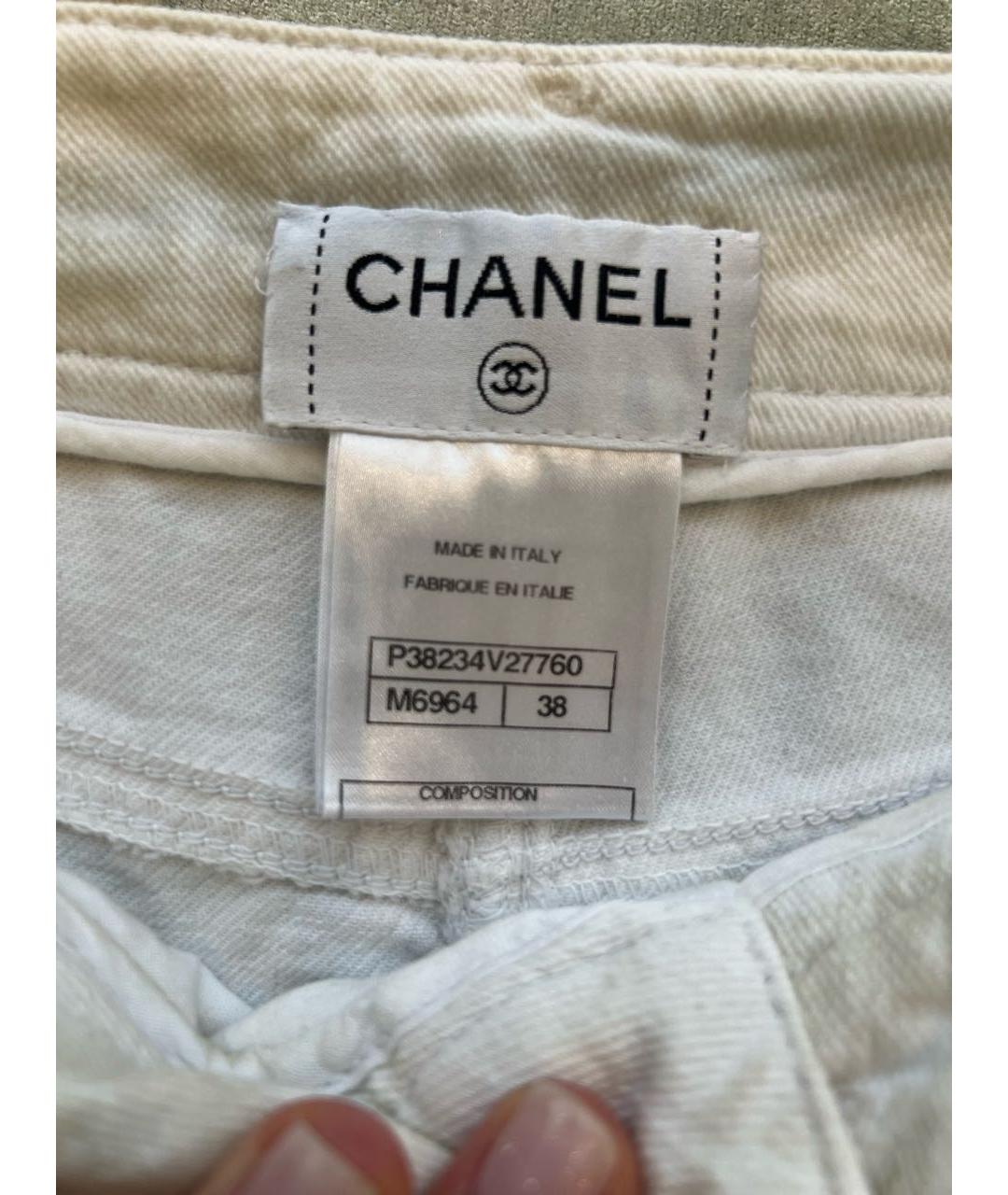 CHANEL PRE-OWNED Бежевые хлопко-эластановые прямые джинсы, фото 3