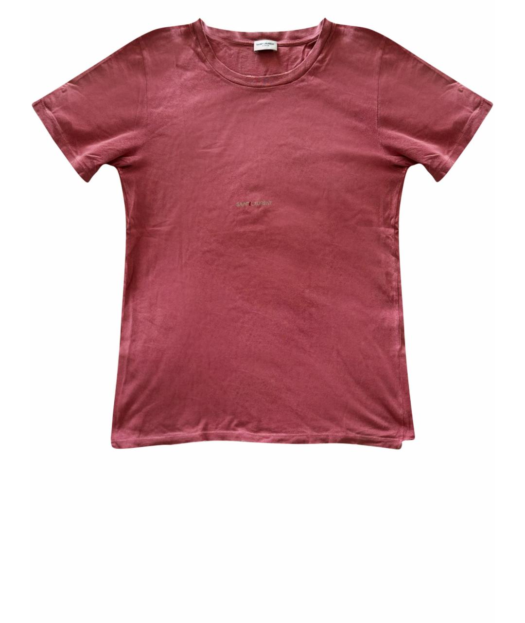 SAINT LAURENT Коралловая хлопковая футболка, фото 1