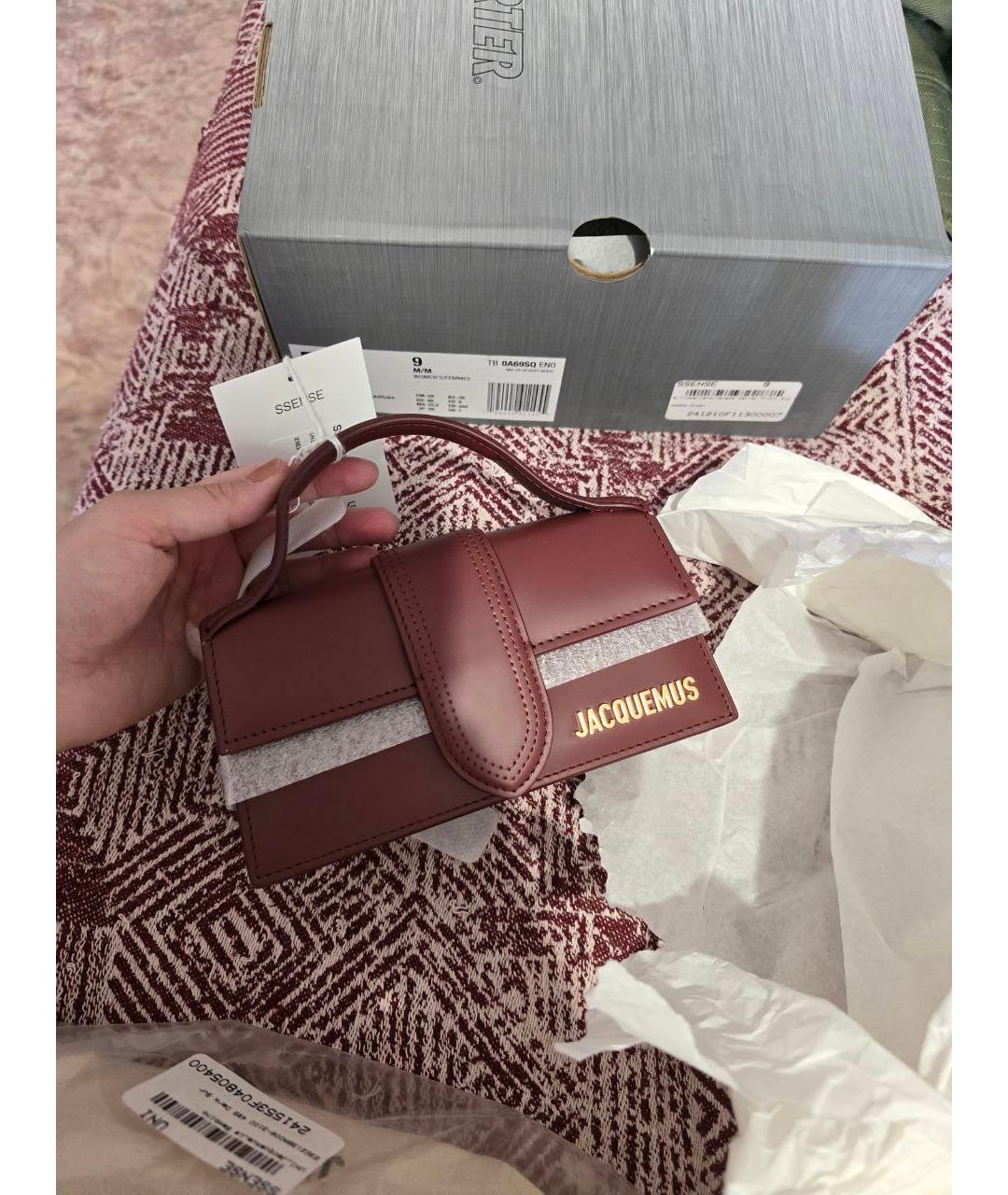 JACQUEMUS Бордовая кожаная сумка через плечо, фото 4
