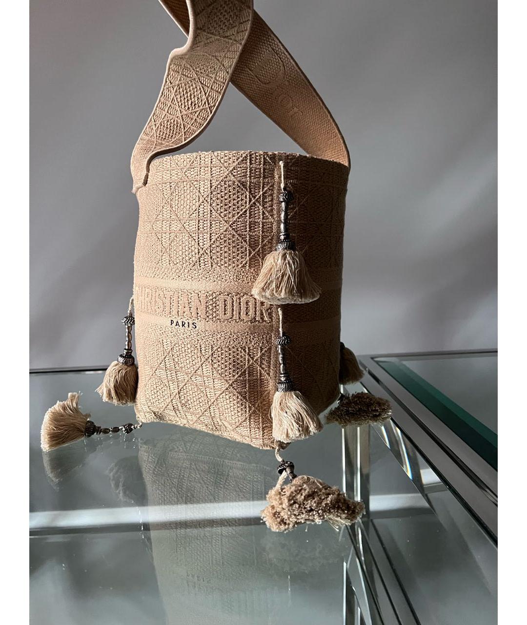 CHRISTIAN DIOR Бежевая хлопковая сумка тоут, фото 3
