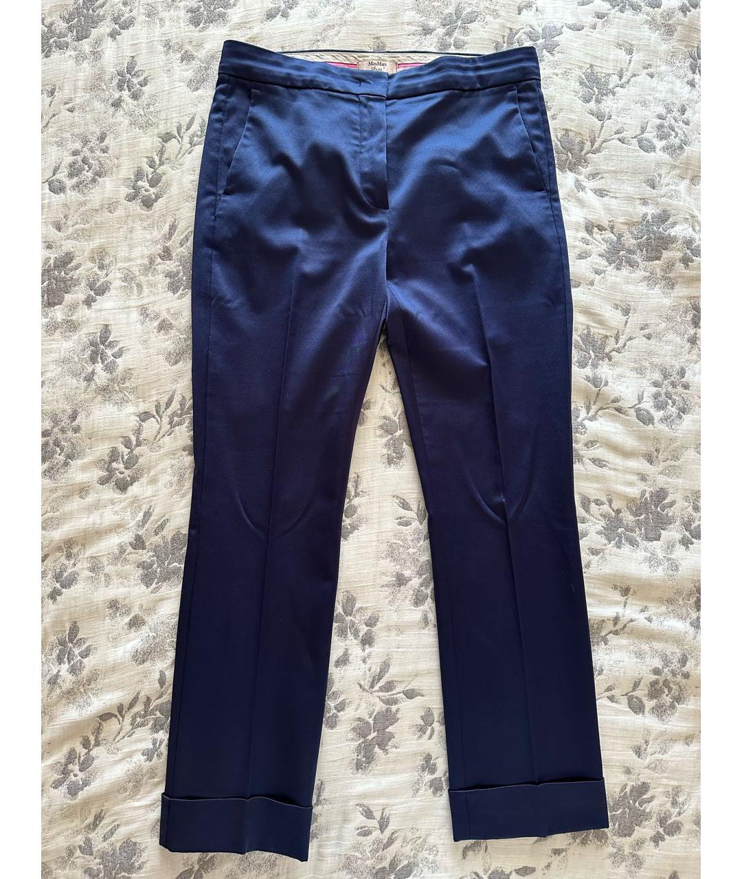 MAX MARA Темно-синие атласные брюки узкие, фото 7