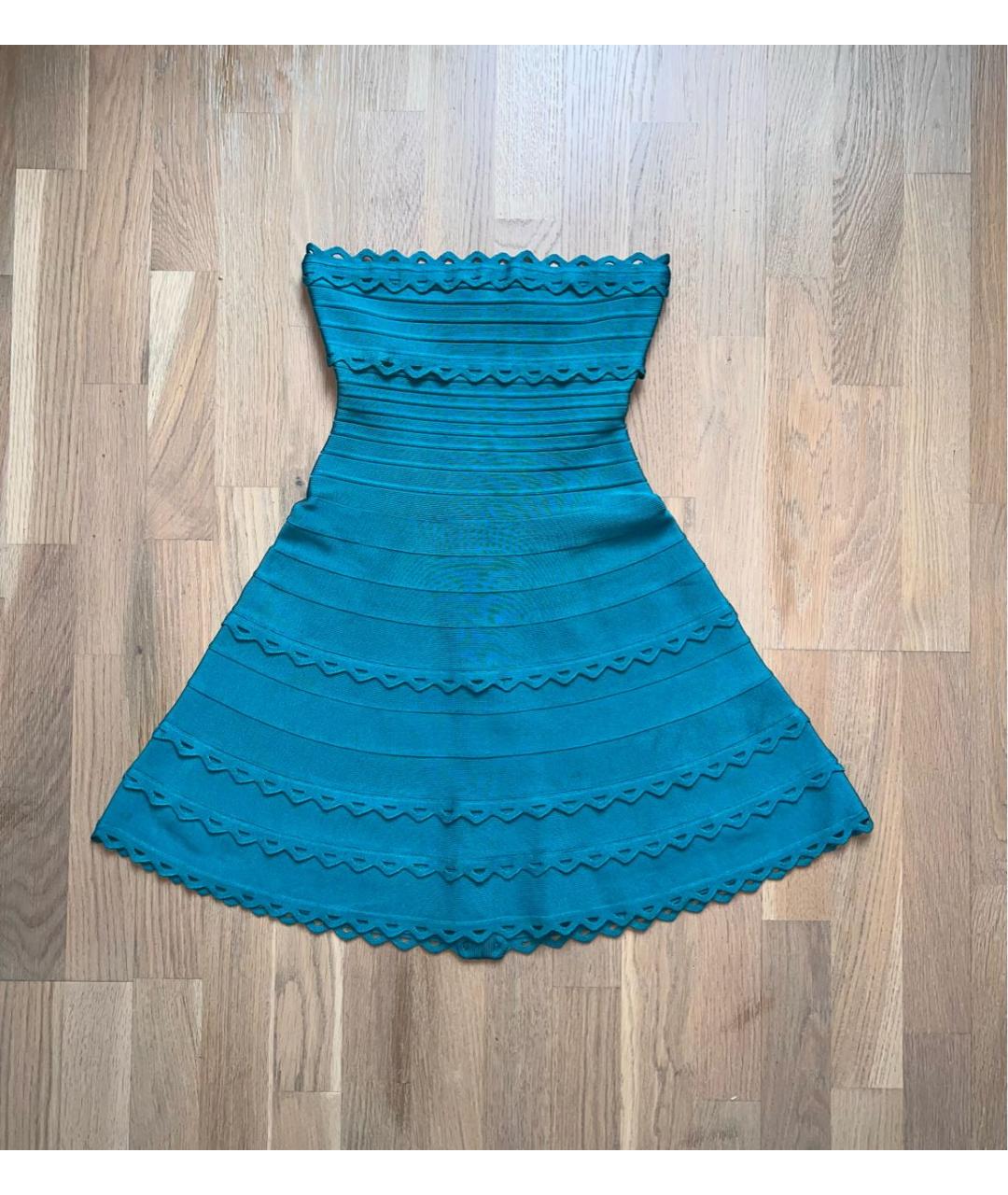 HERVE LEGER Бирюзовое вискозное коктейльное платье, фото 5