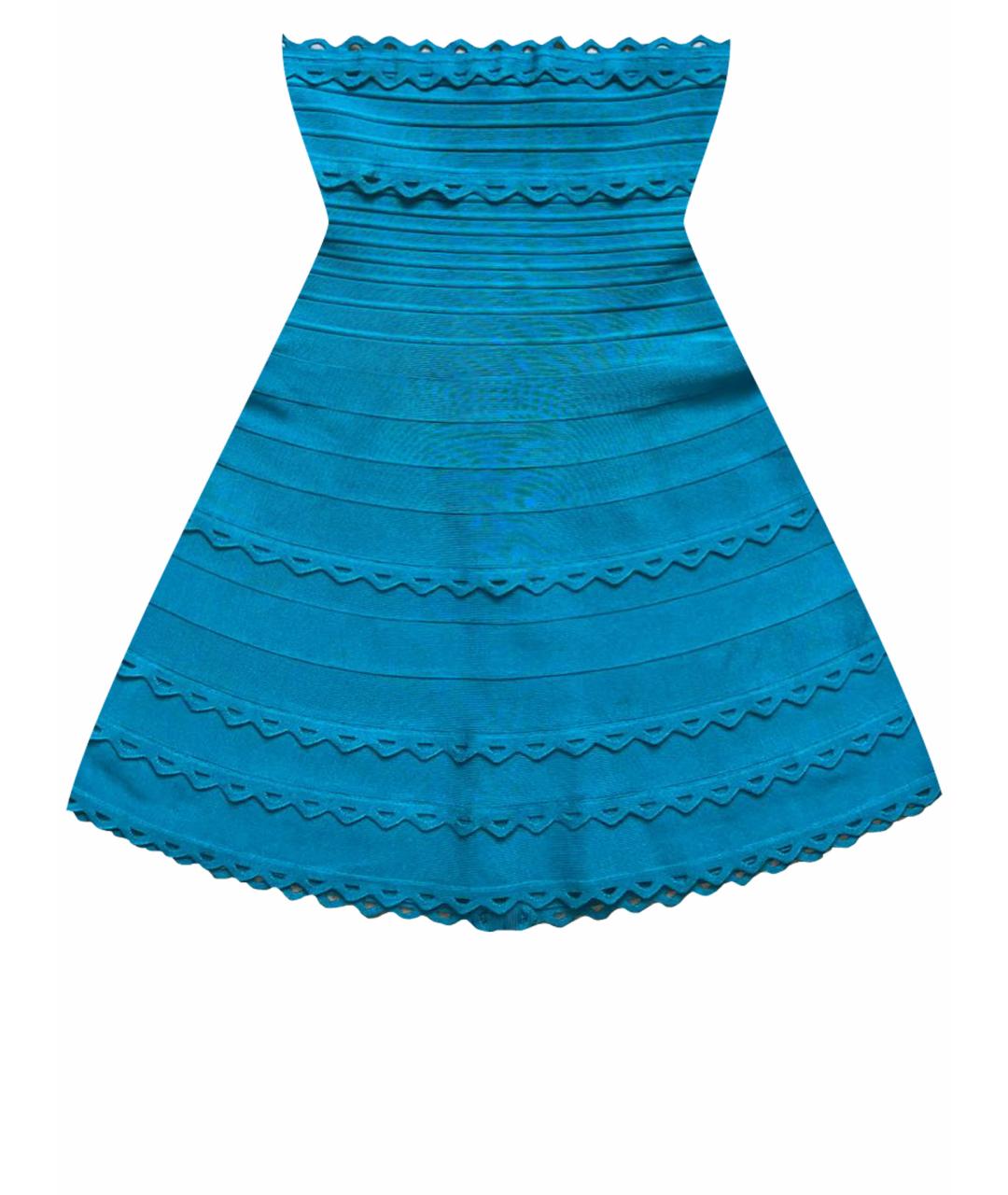 HERVE LEGER Бирюзовое вискозное коктейльное платье, фото 1