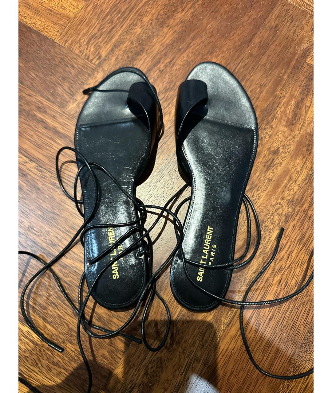 SAINT LAURENT Черные кожаные сандалии, фото 3