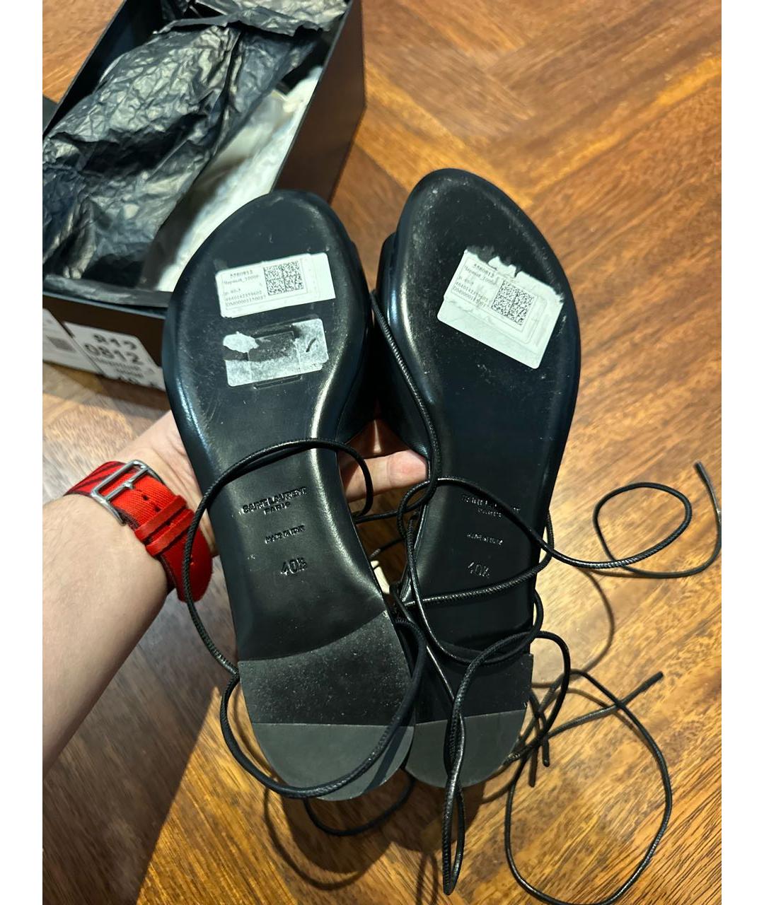 SAINT LAURENT Черные кожаные сандалии, фото 7