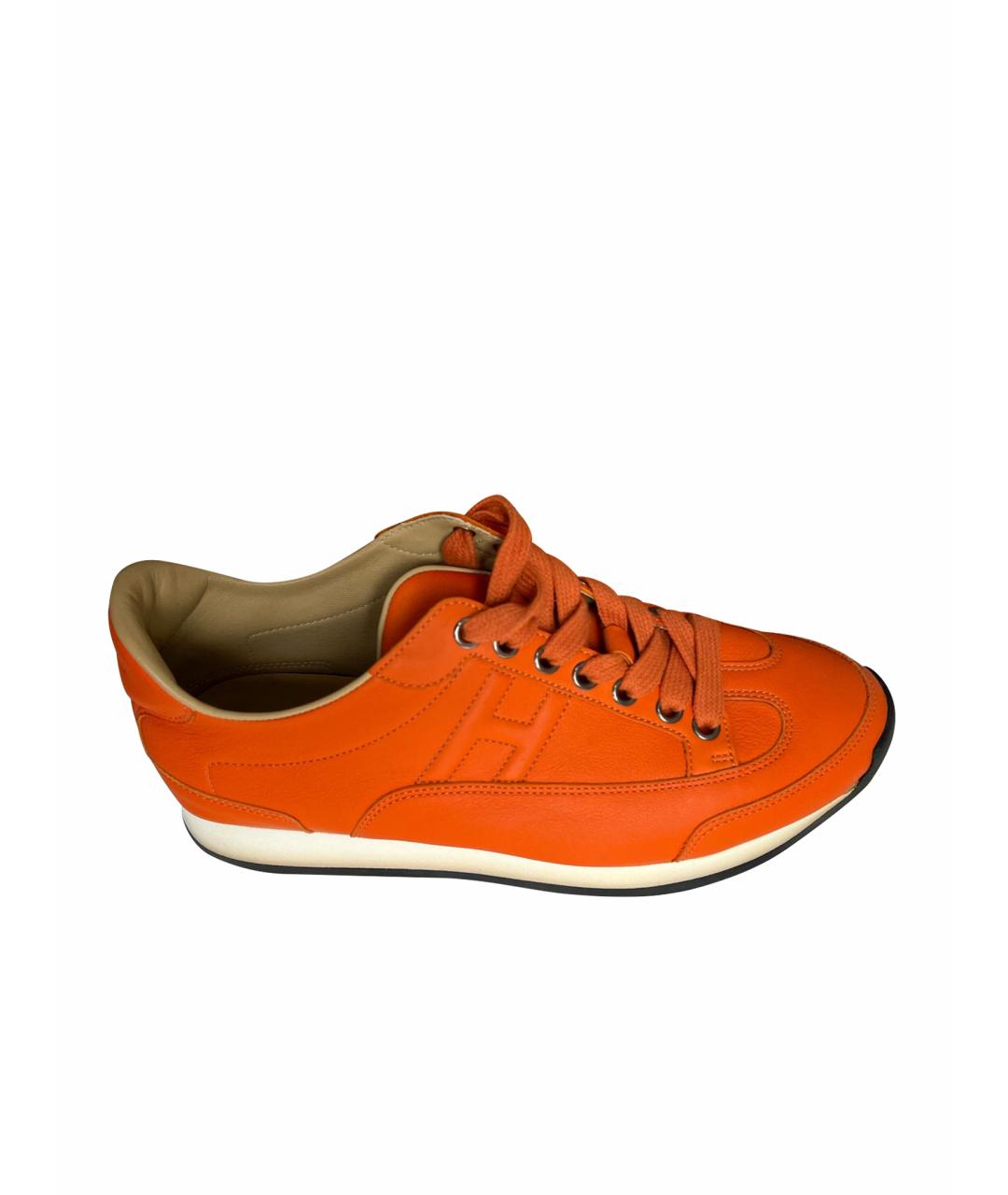 HERMES PRE-OWNED Оранжевое кожаные кроссовки, фото 1