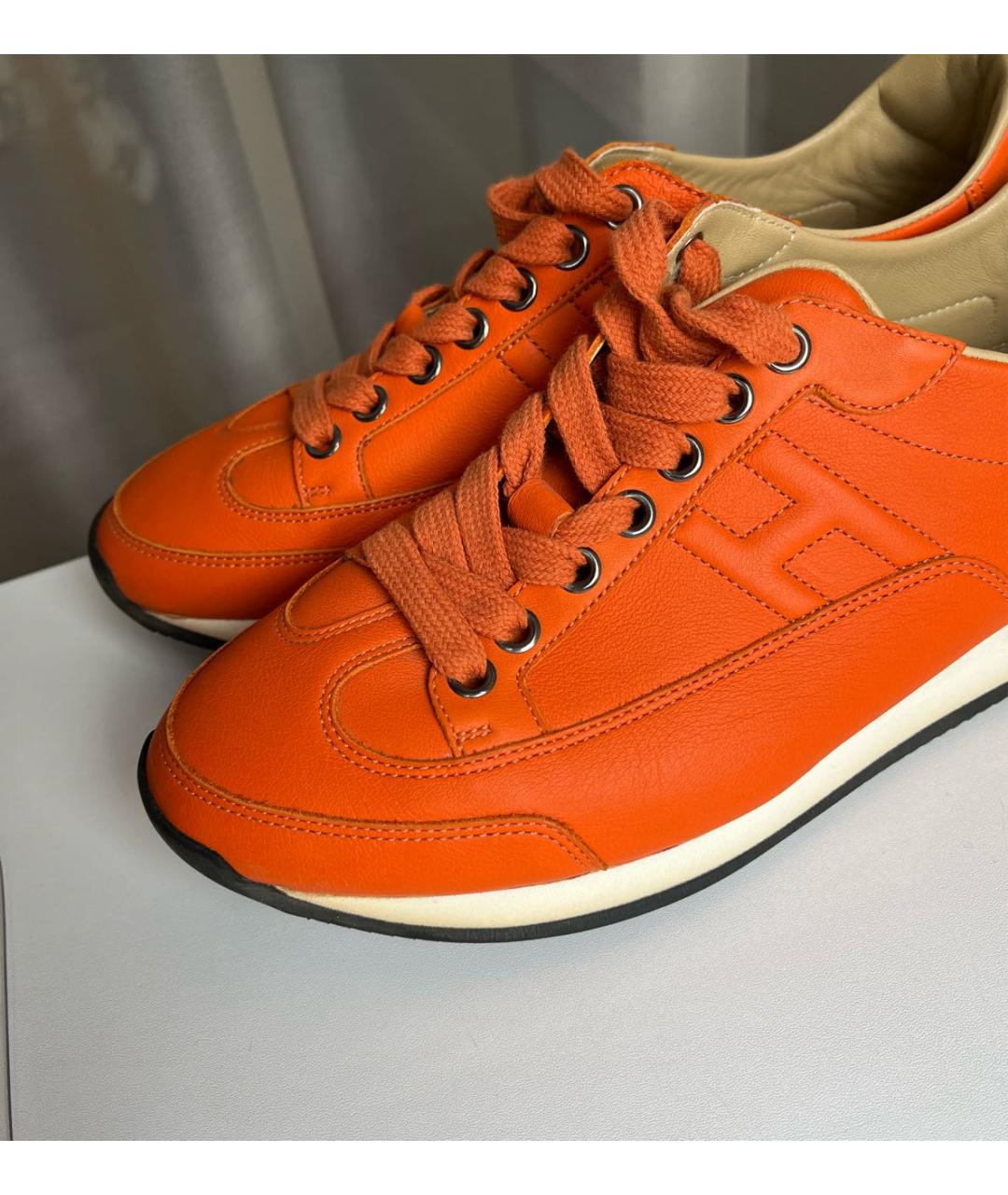 HERMES PRE-OWNED Оранжевое кожаные кроссовки, фото 6