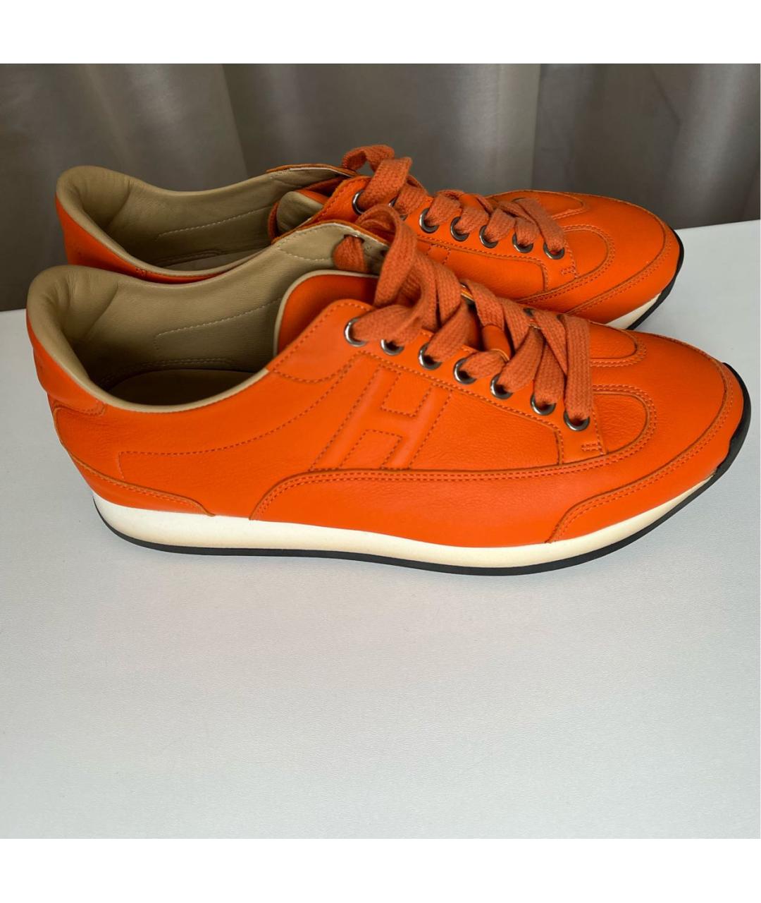 HERMES PRE-OWNED Оранжевое кожаные кроссовки, фото 9