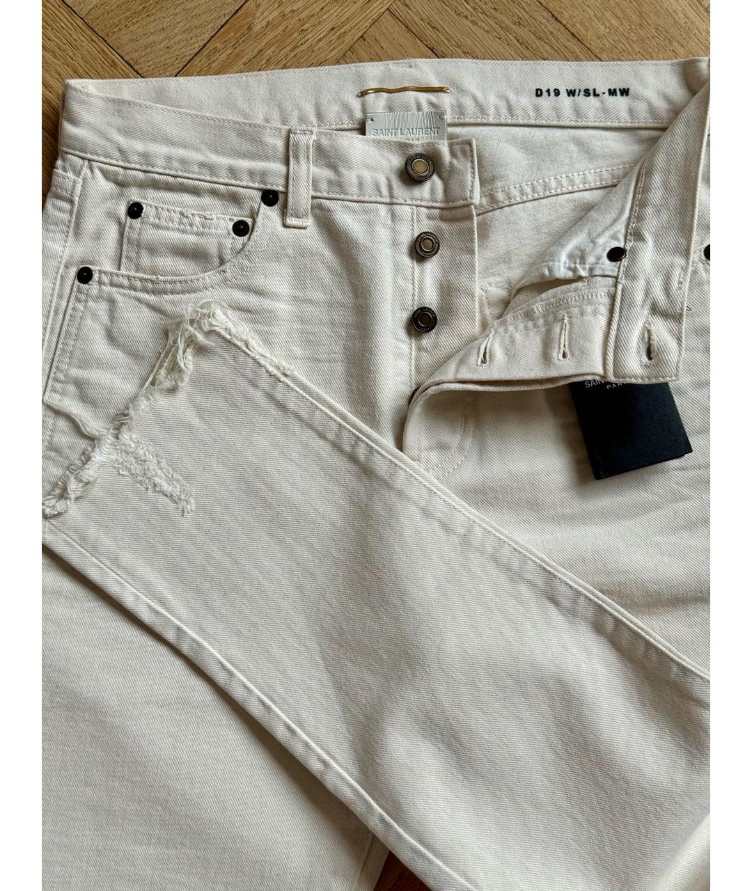SAINT LAURENT Белые хлопковые прямые джинсы, фото 8
