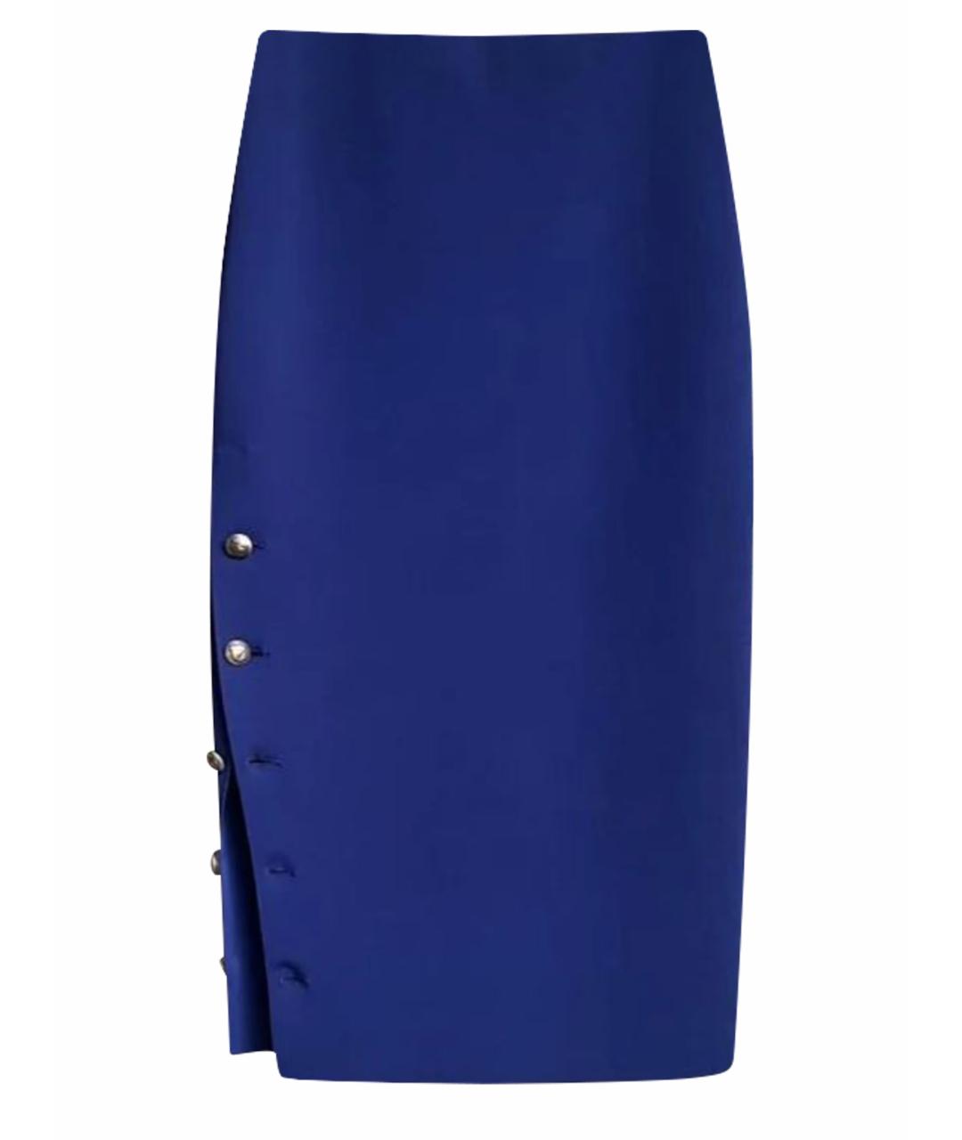 RALPH LAUREN PURPLE LABEL Темно-синяя вискозная юбка миди, фото 1