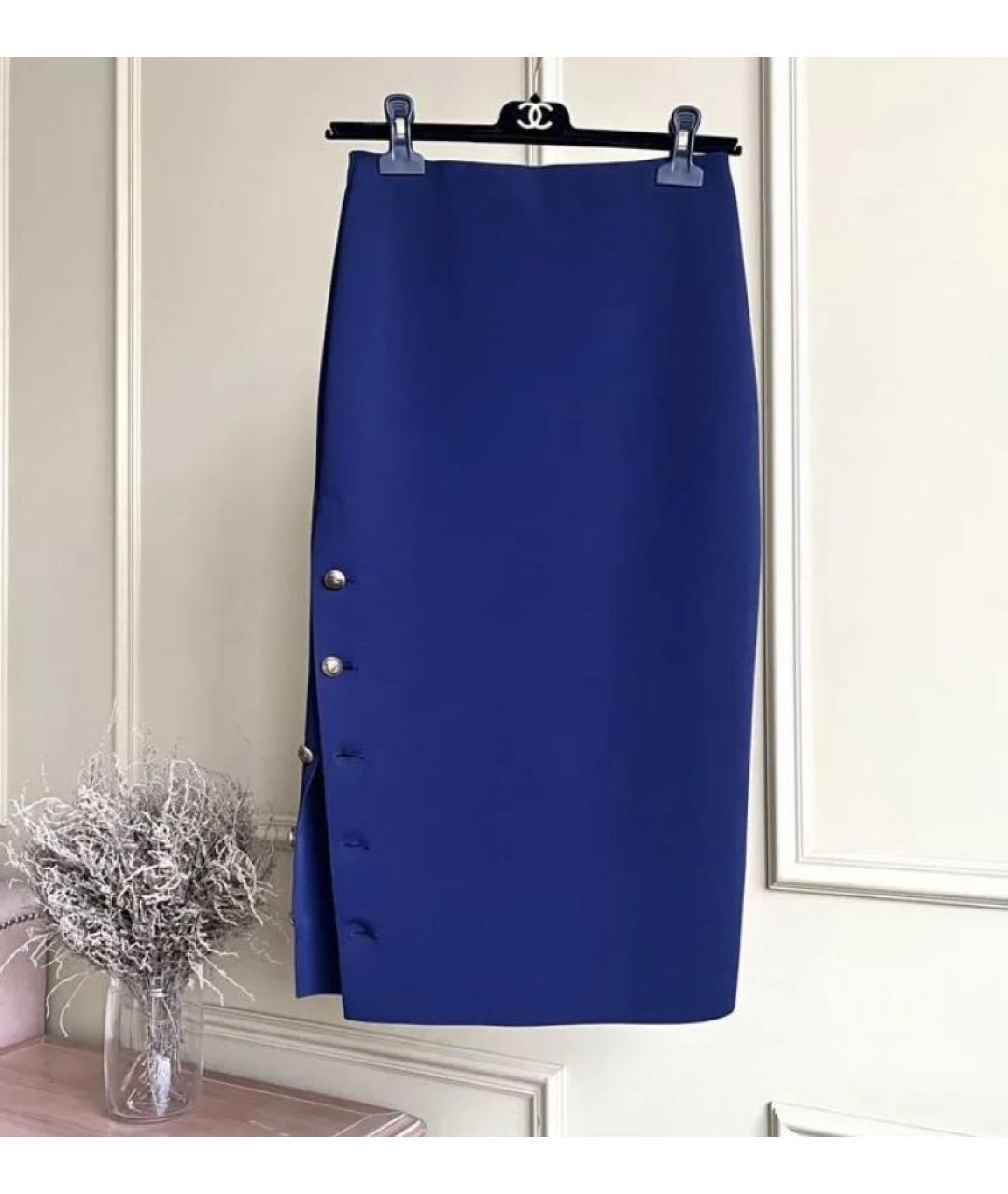 RALPH LAUREN PURPLE LABEL Темно-синяя вискозная юбка миди, фото 8