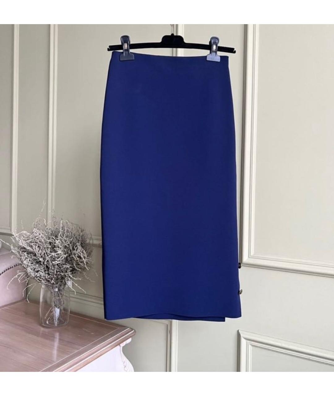 RALPH LAUREN PURPLE LABEL Темно-синяя вискозная юбка миди, фото 2