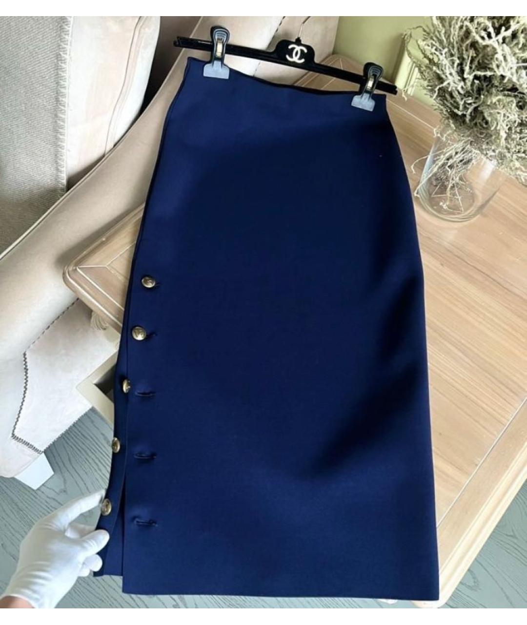 RALPH LAUREN PURPLE LABEL Темно-синяя вискозная юбка миди, фото 4