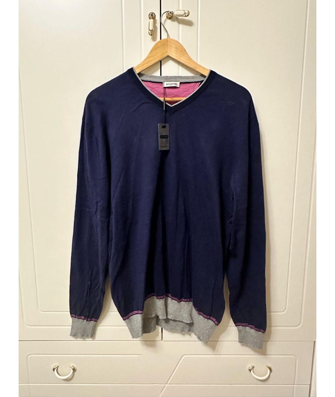 BALMAIN Темно-синий хлопковый джемпер / свитер, фото 6