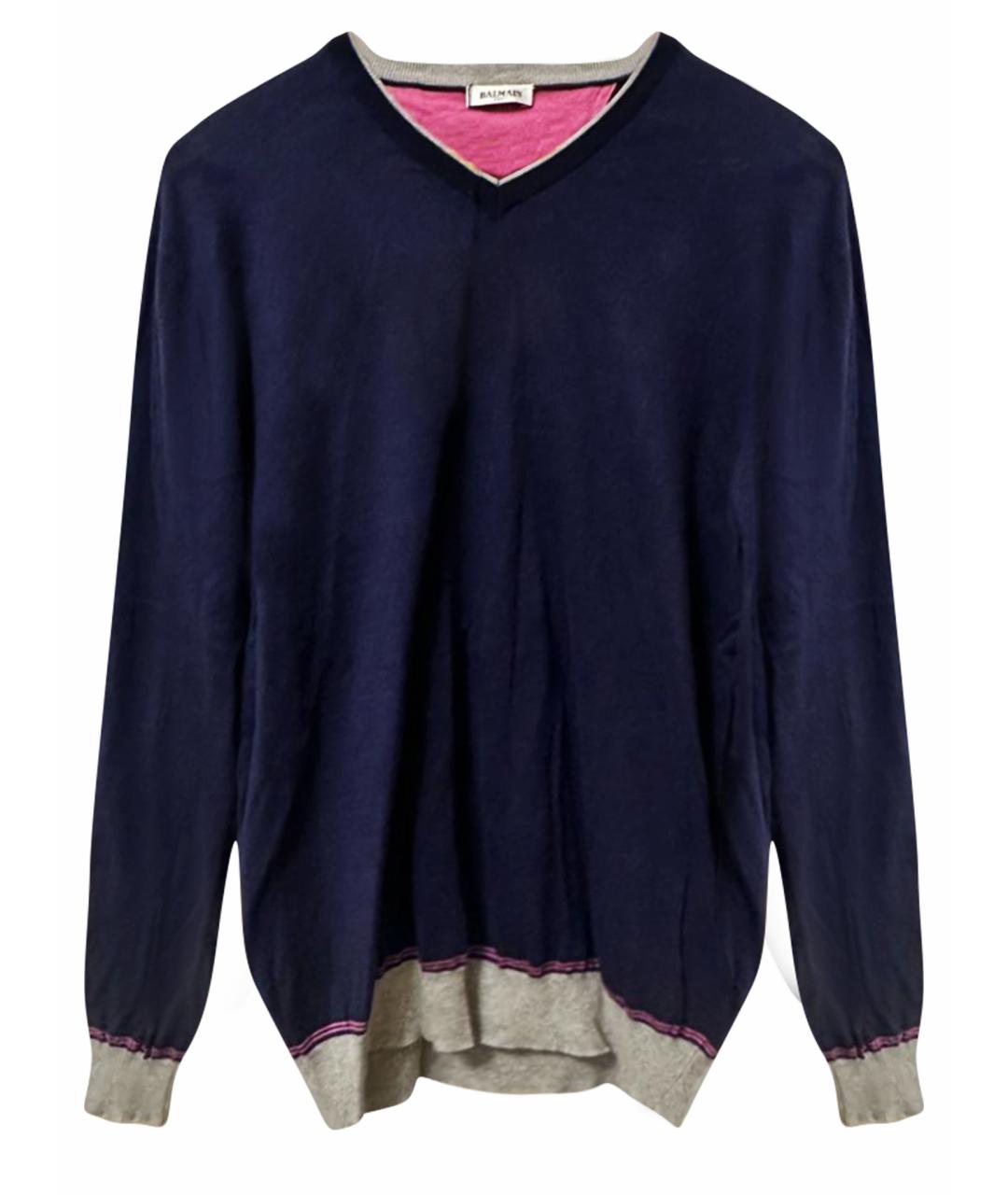 BALMAIN Темно-синий хлопковый джемпер / свитер, фото 1