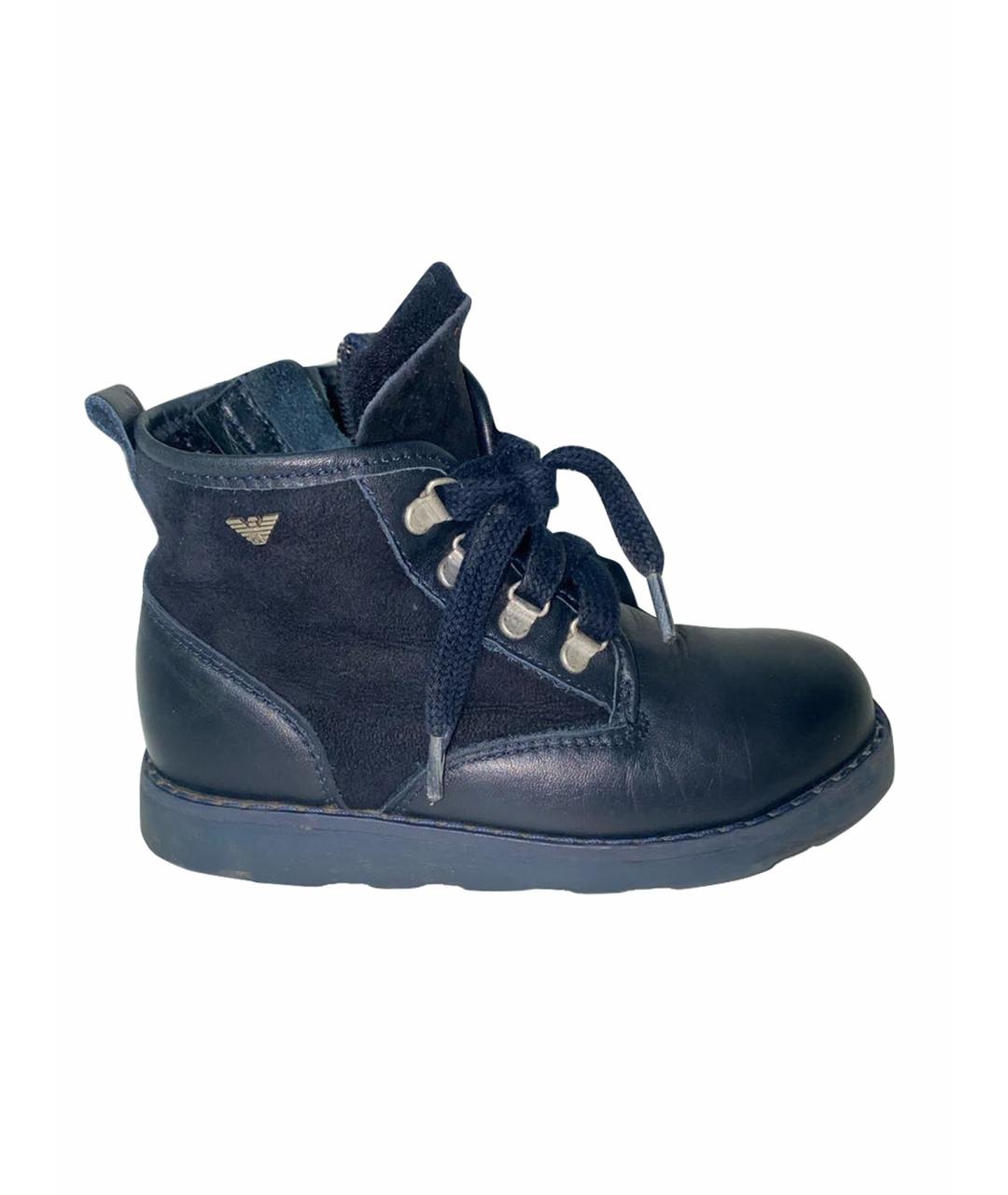 ARMANI JUNIOR Темно-синие кожаные ботинки, фото 1