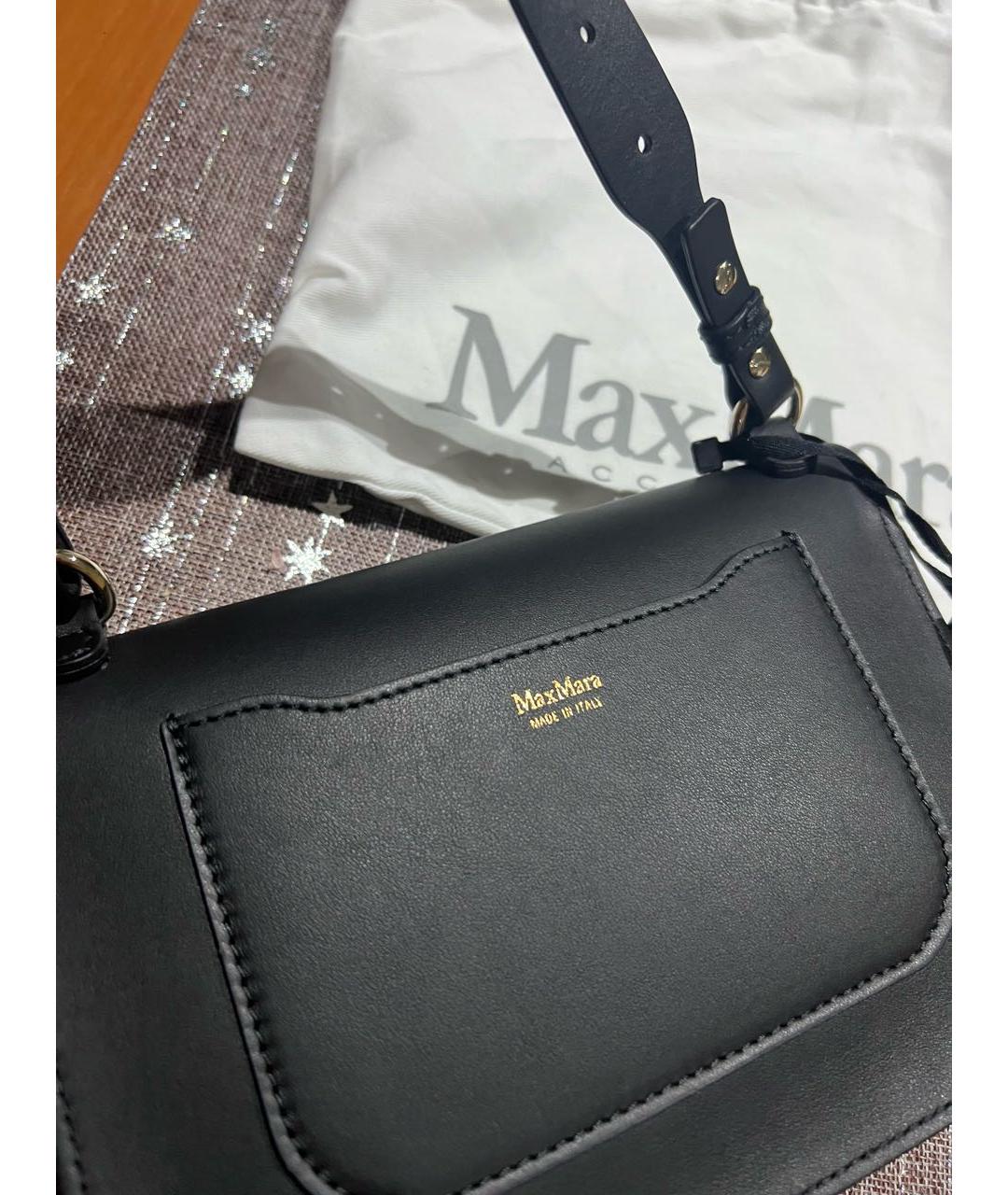 MAX MARA Черная кожаная сумка с короткими ручками, фото 3