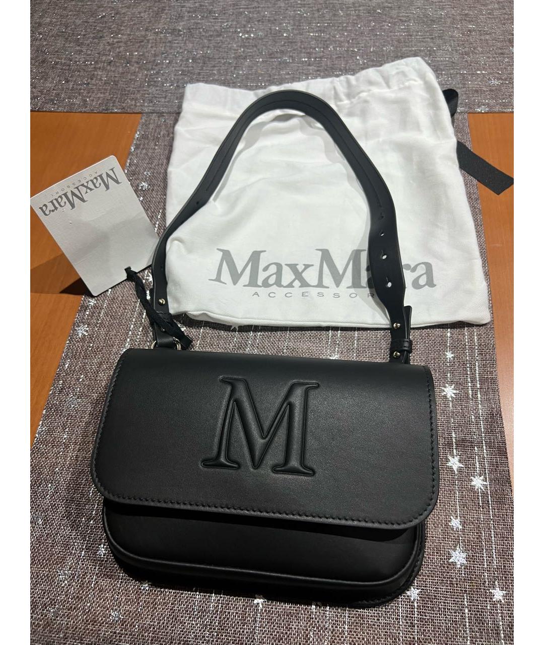 MAX MARA Черная кожаная сумка с короткими ручками, фото 4