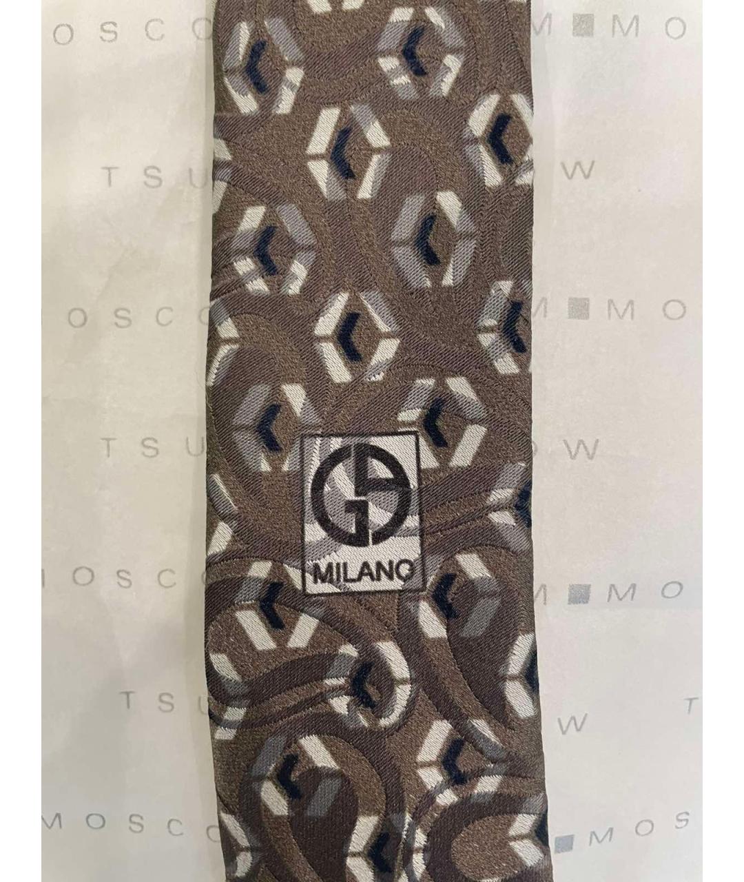 GIORGIO ARMANI Коричневый шелковый галстук, фото 7