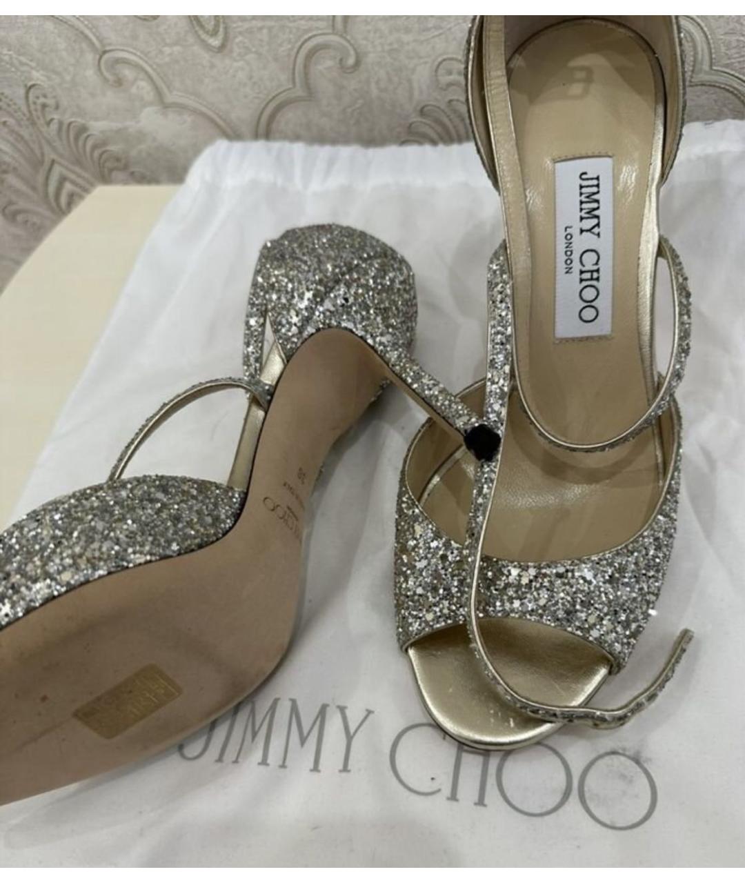 JIMMY CHOO Серебряные свадебные туфли на низком каблуке, фото 3