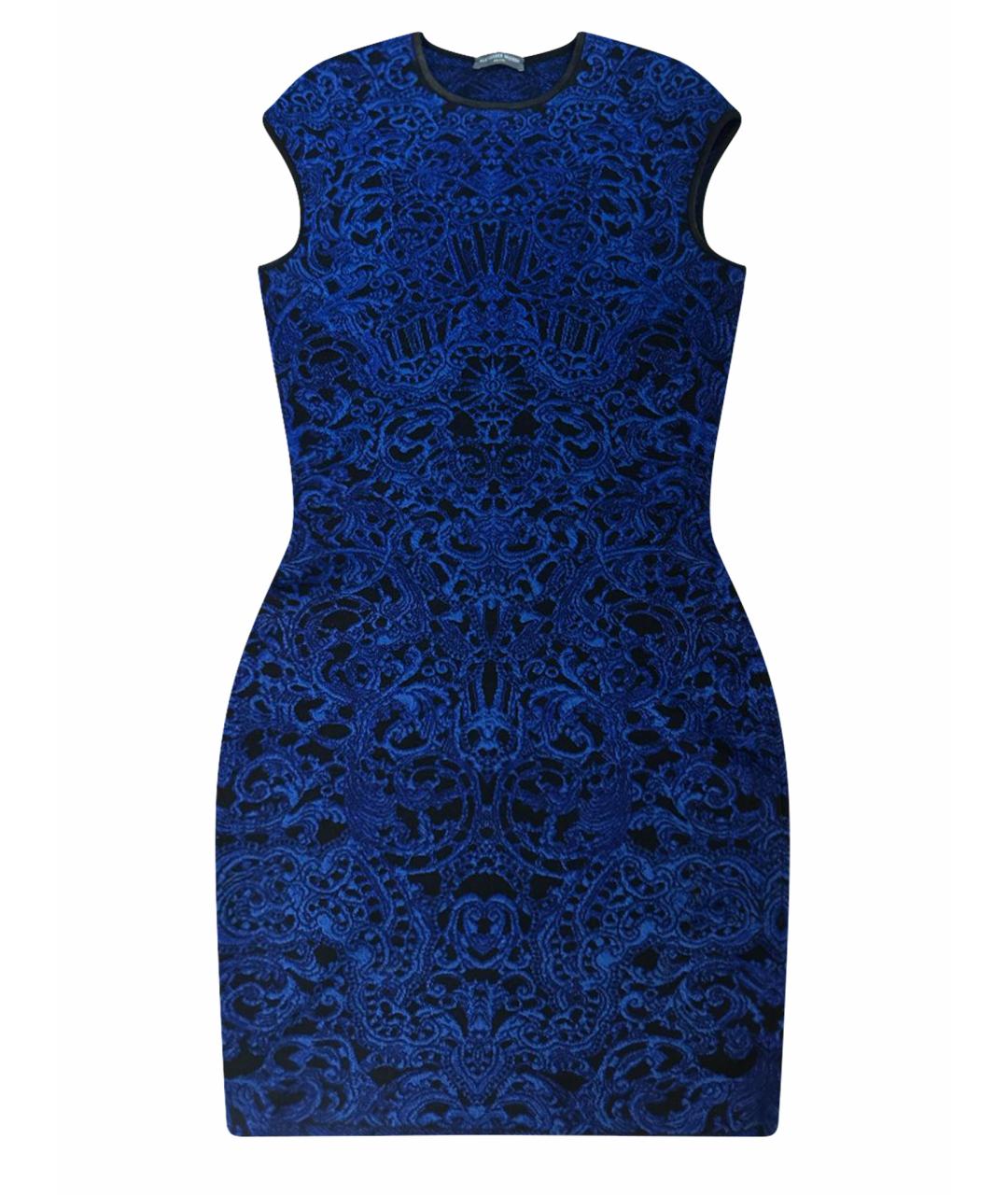 ALEXANDER MCQUEEN Темно-синее шерстяное коктейльное платье, фото 1
