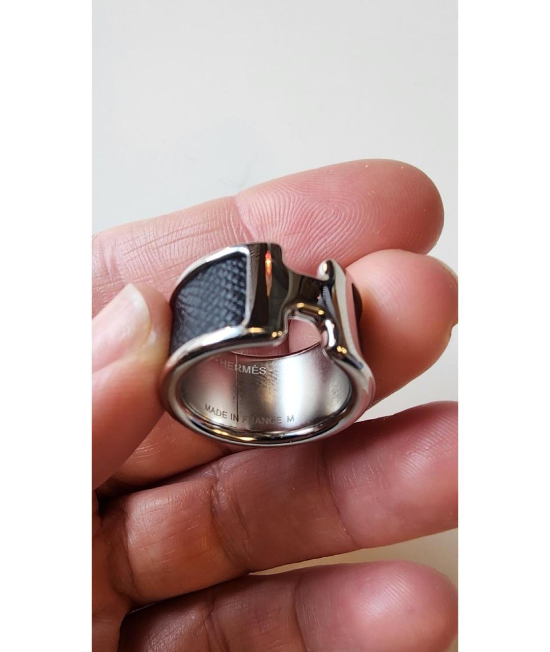 HERMES Черное металлическое кольцо, фото 2