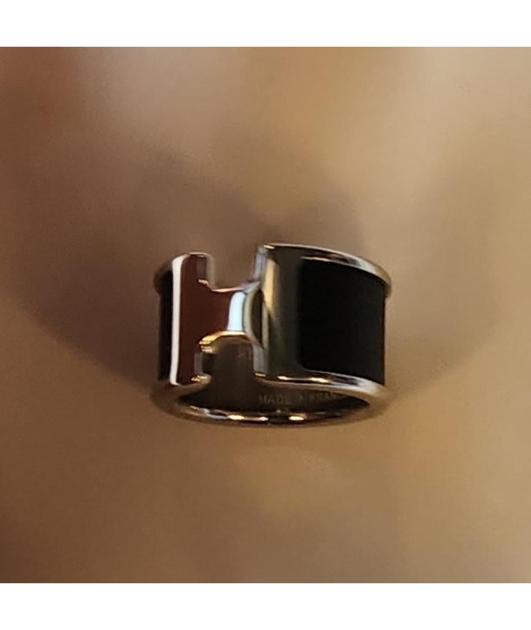 HERMES Черное металлическое кольцо, фото 3