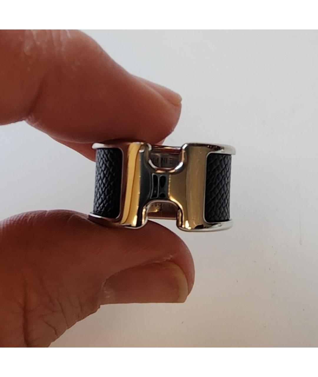 HERMES Черное металлическое кольцо, фото 4